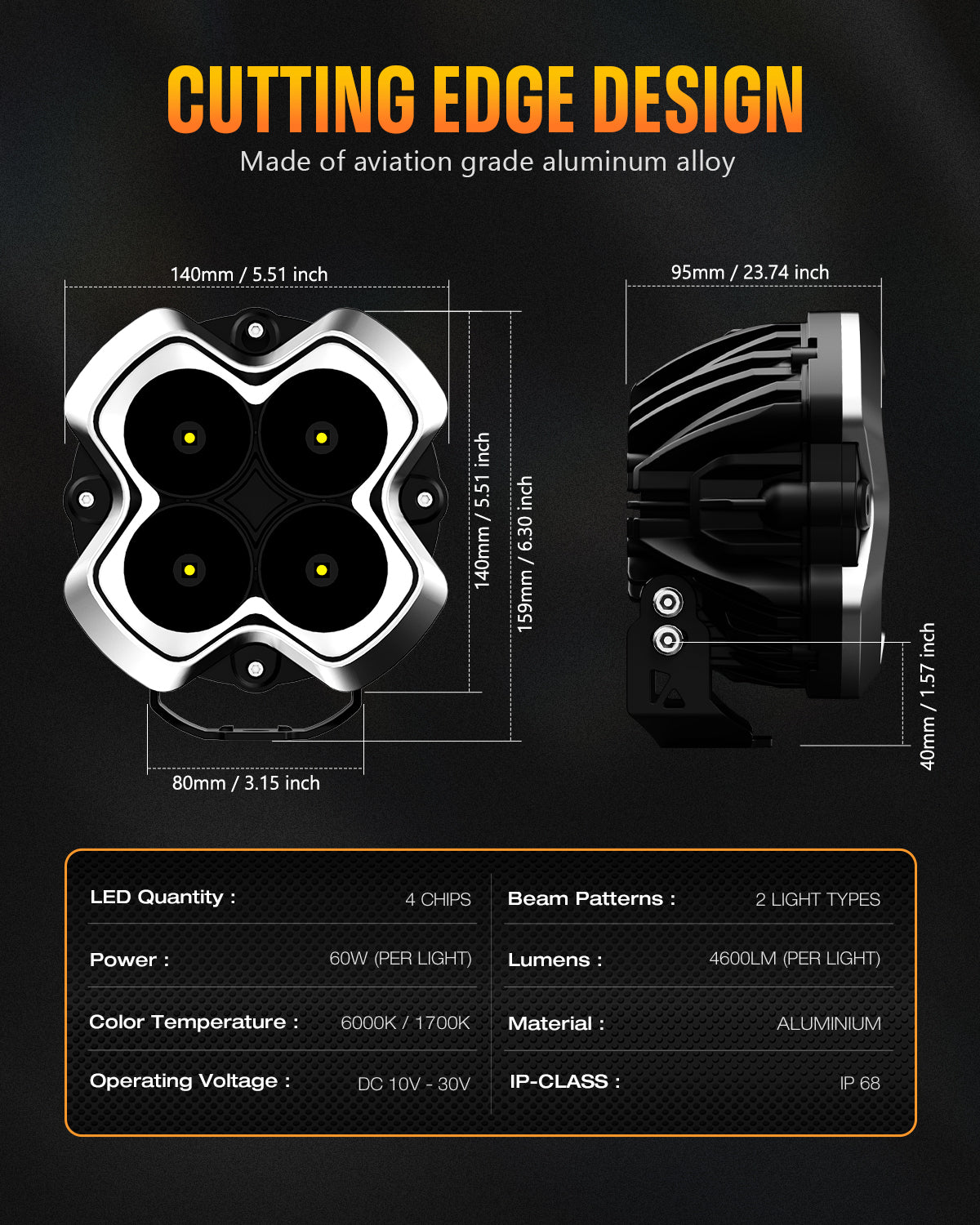 HALO Series 6" LED Pods with DRL 66W Twin Light Kit System Pair