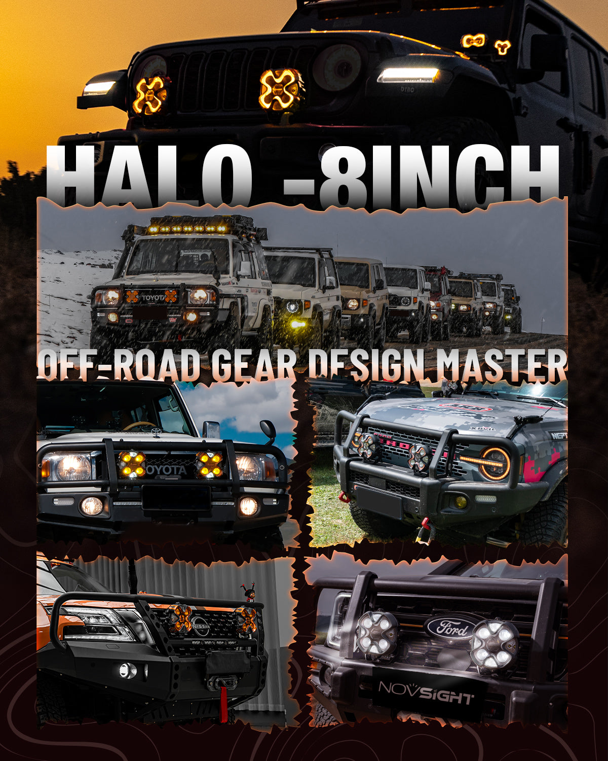 HALO Pro Series 8-inch LED Pod Lights with Dynamic DRL Modes - Black Casing - NOVSIGHT