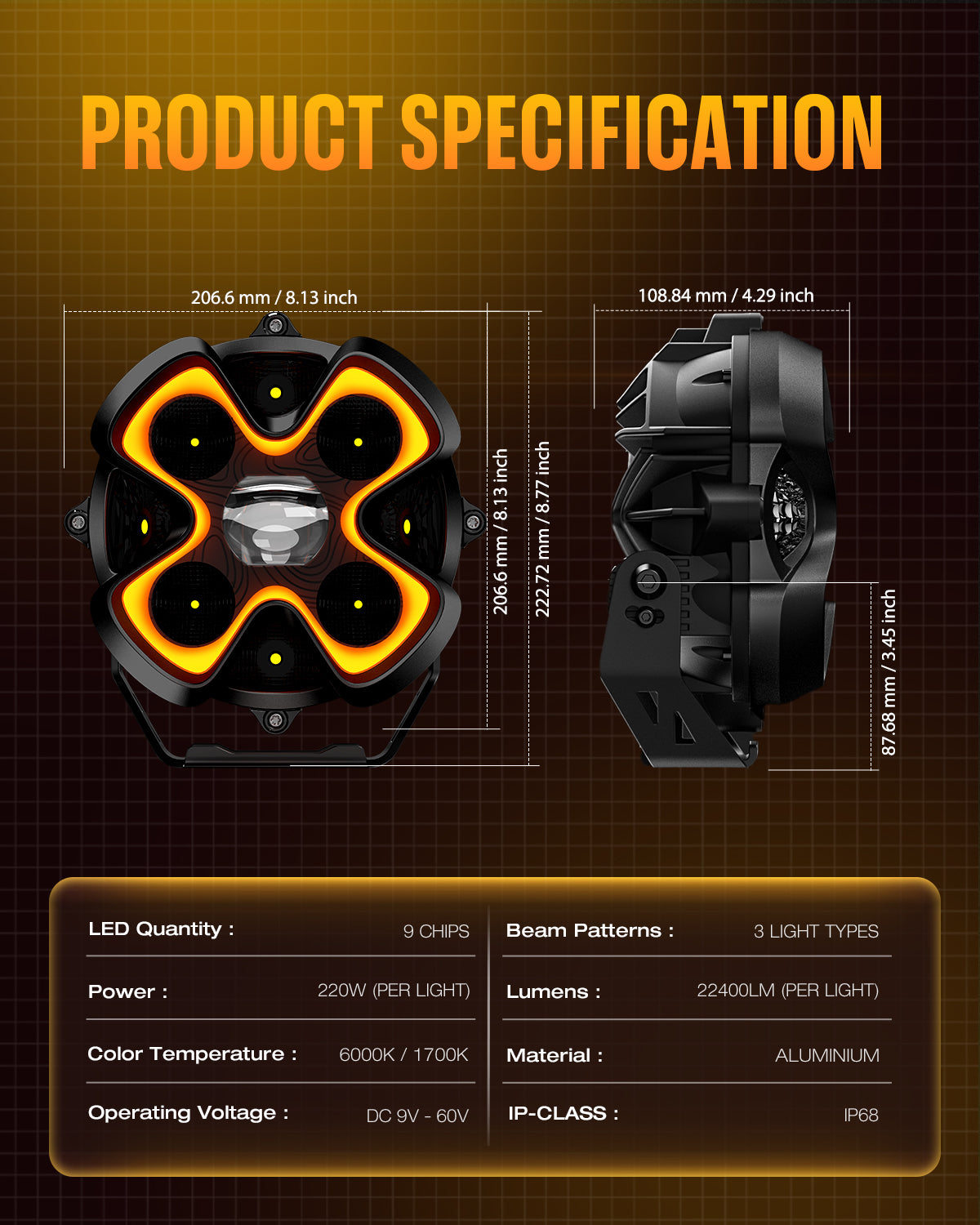 HALO Pro Series 8-inch LED Pod Lights with Dynamic DRL Modes - Black Casing - NOVSIGHT