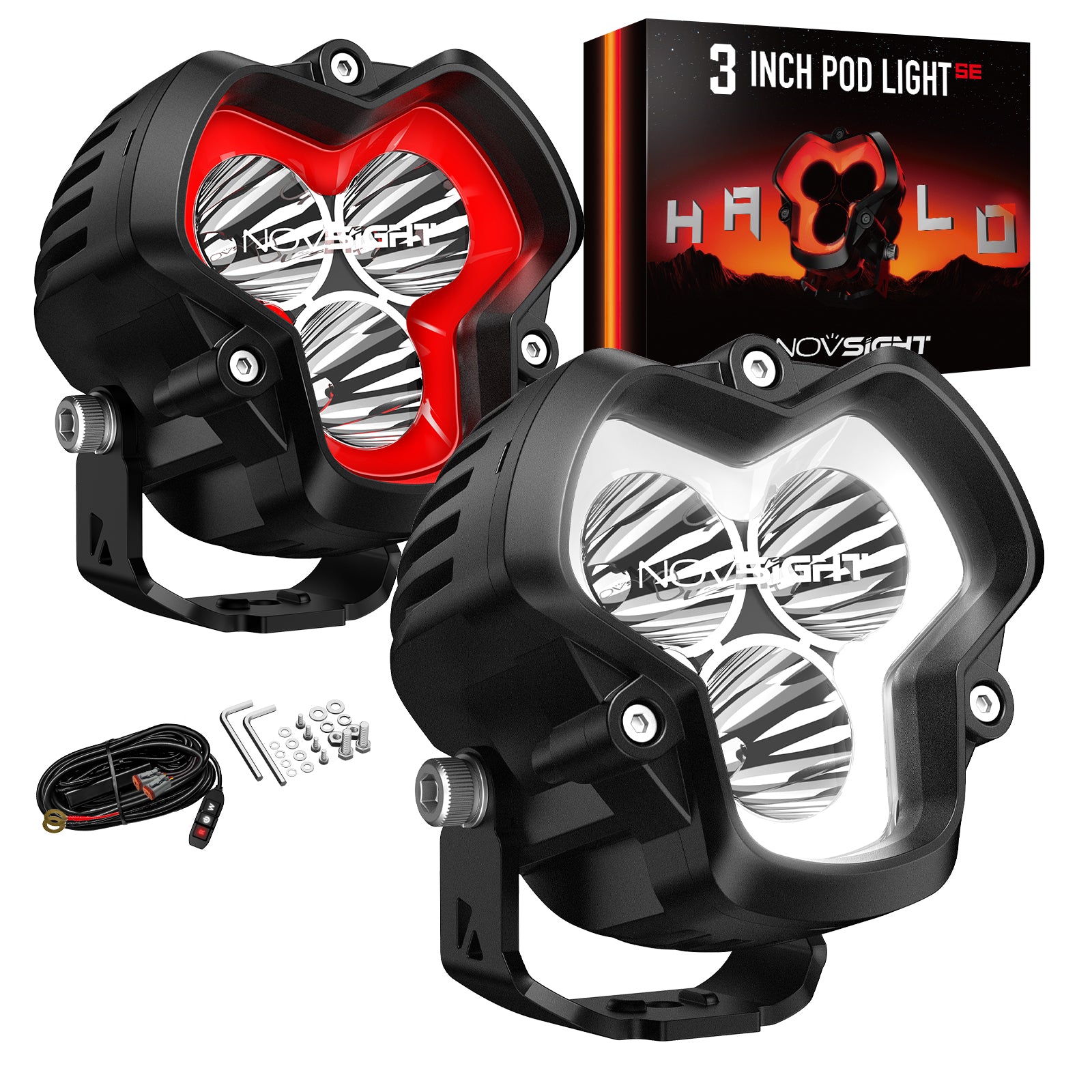 HALO SE Series 3-inch LED Pod Lights with Red and White DRL