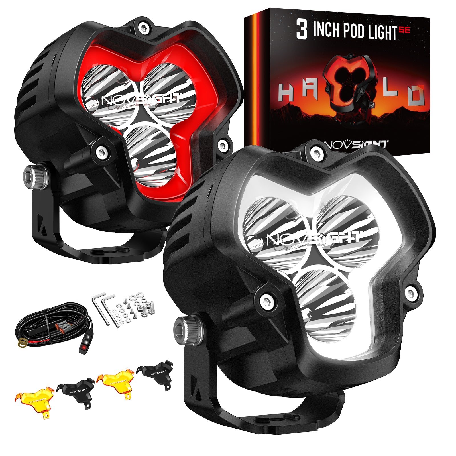 HALO SE Series 3-inch LED Pod Lights with Red and White DRL