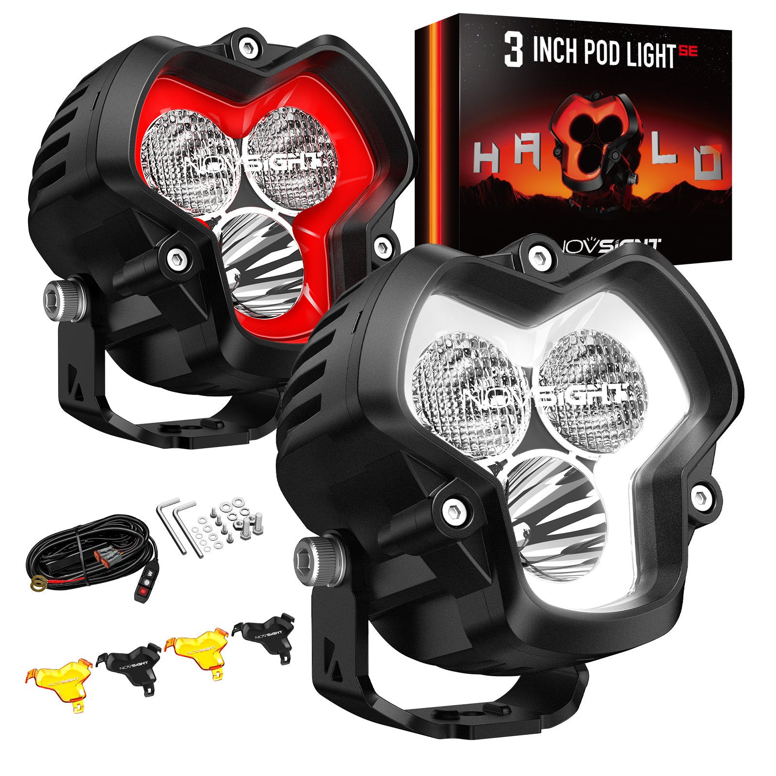 HALO SE Series 3-inch LED Pod Lights with Red and White DRL