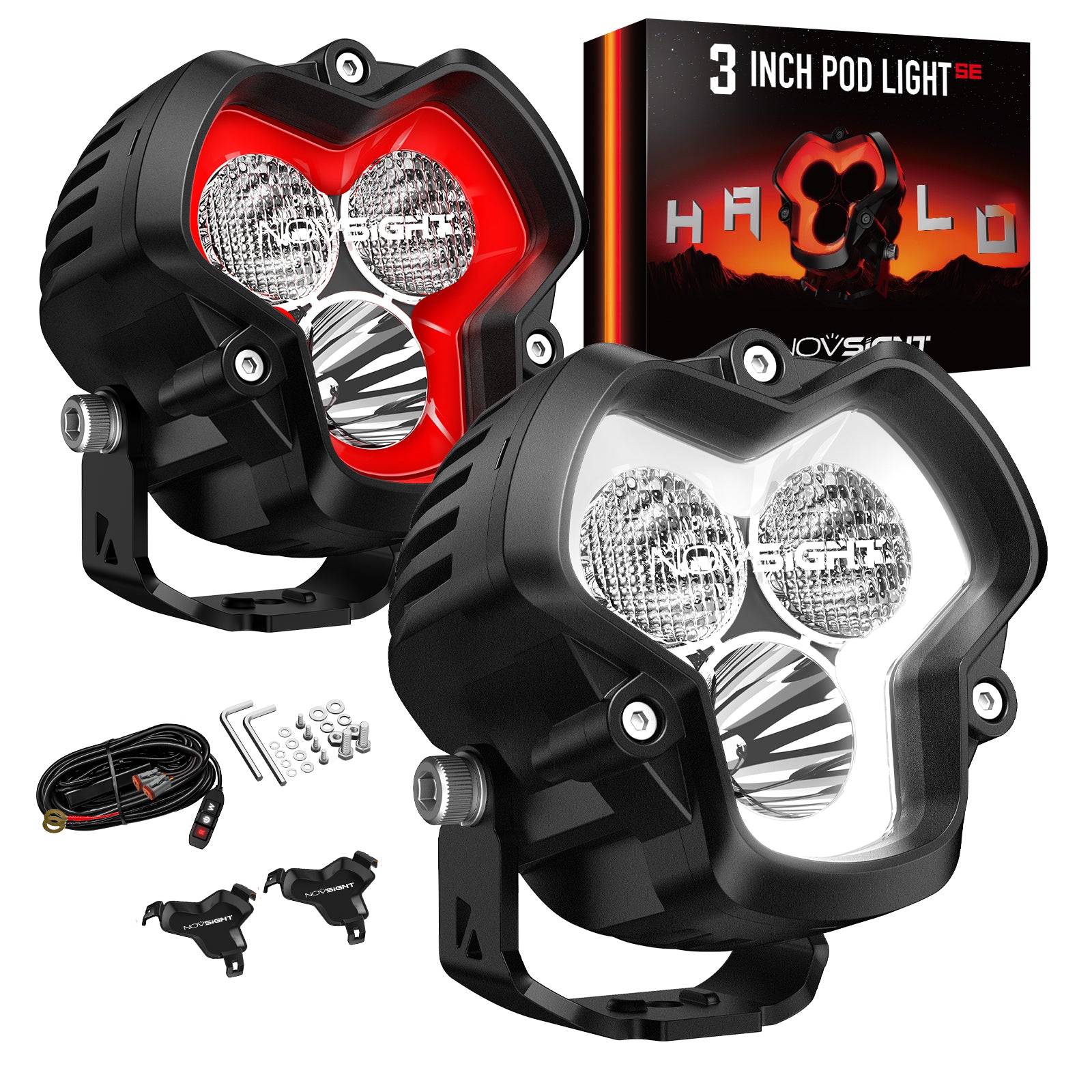 HALO SE Series 3-inch LED Pod Lights with Red and White DRL