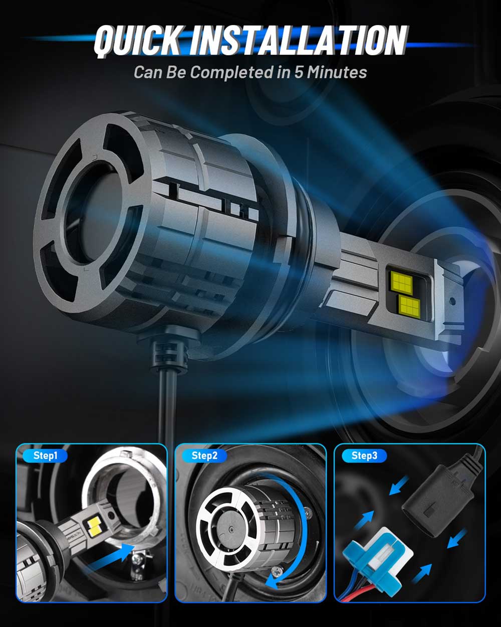 N60 Ultra-Serie | 9007 HB5 LED-Lampen, superhell, 200 W, 40000 lm, 6500 K, Weiß | 2 Lampen 