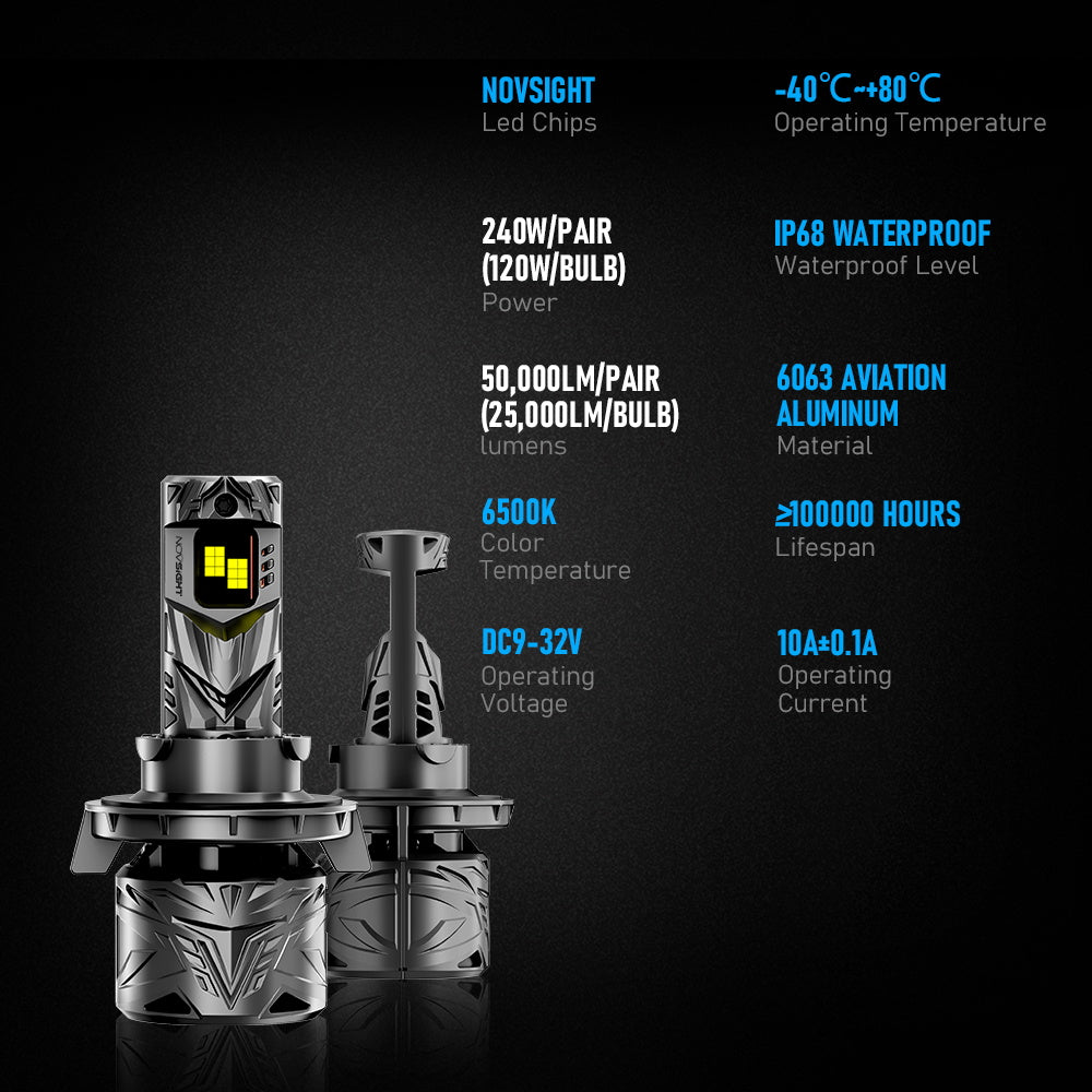 N70 Series | H13 9008 LED Bulbs Super Bright Headlights 240W 50000LM 6500K White | 2 Bulbs