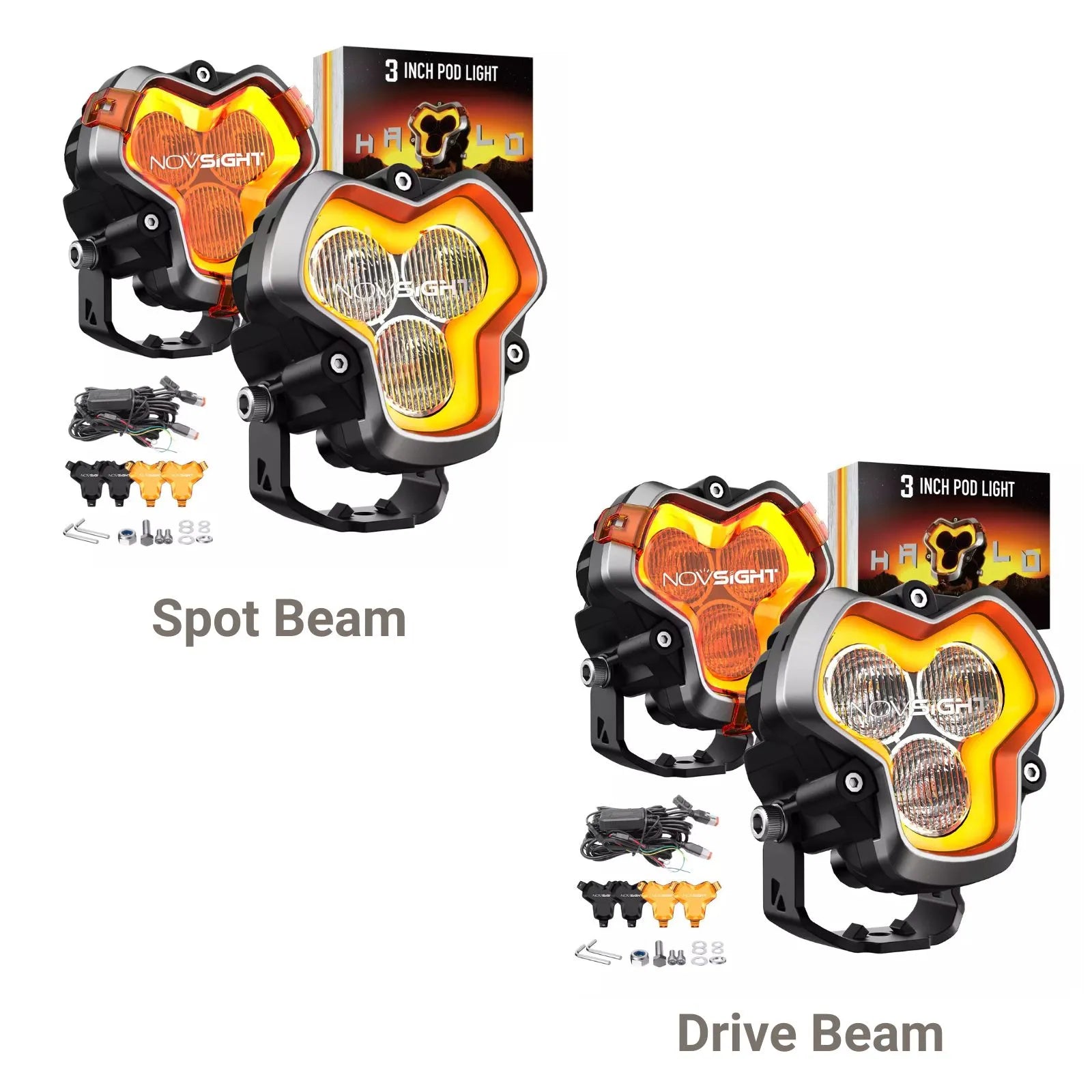 HALO Series 3" LED Pod Lights with DRL 48W Twin Light Pair Kit