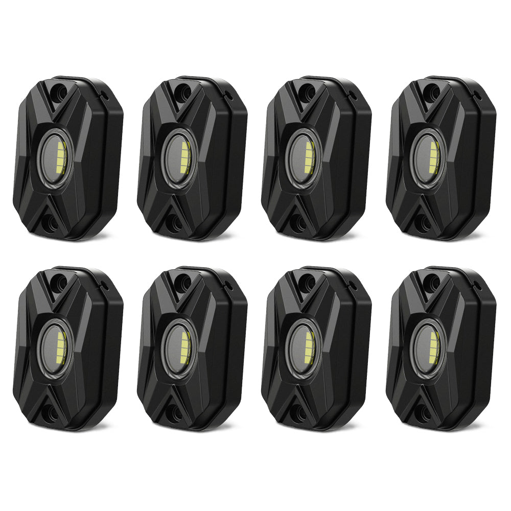 LED Rock Lights Kit White Light Flood Beam (4 Pods/8 Pods Set)
