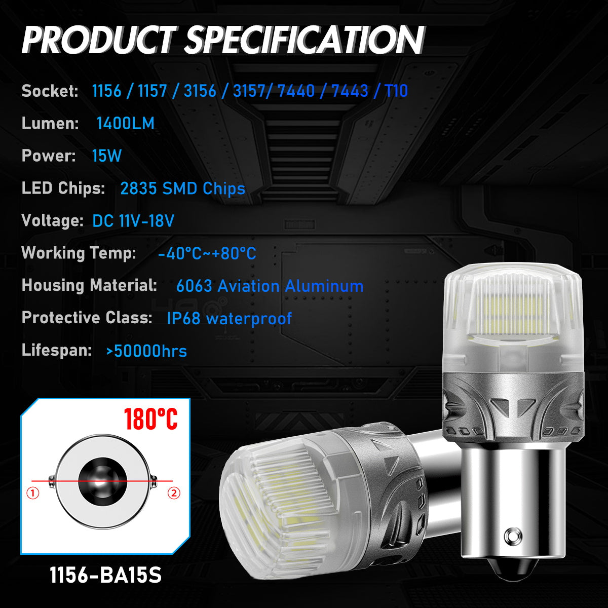 1156 180° P21W BA15S LED Bulbs for Rear Front Sinal Lights DRL - White