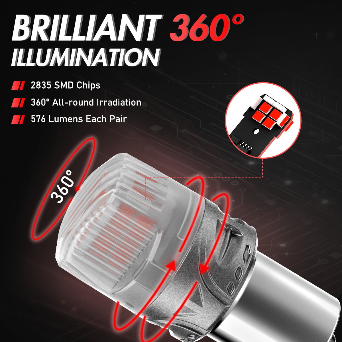 1156 180° P21W BA15S LED Bulbs for Rear Brake Back Up Lights - Red