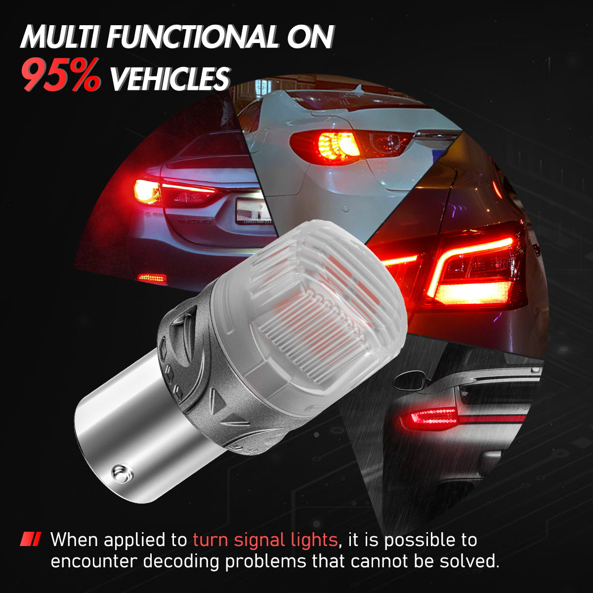 1156 180° P21W BA15S LED Bulbs for Rear Brake Back Up Lights - Red