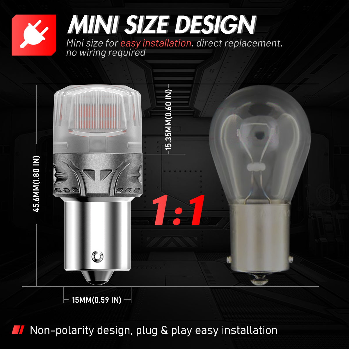 1156 180° P21W BA15S LED Bulbs for Rear Brake Back Up Lights - Red