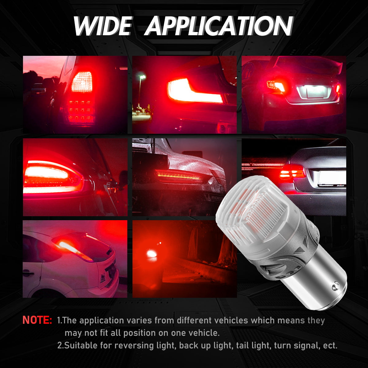 1157 180° P215W BAY15D BA15D LED Bulbs for Rear Brake Back Up Lights - Red