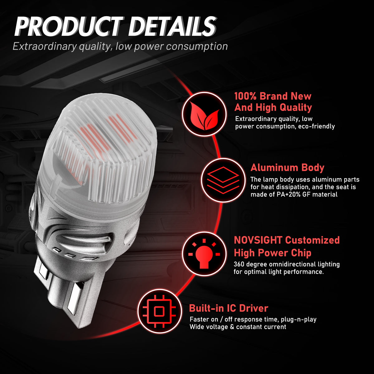 T10 158 161 168 194 W5W LED Bulbs for Rear Brake Back Up Lights - Red