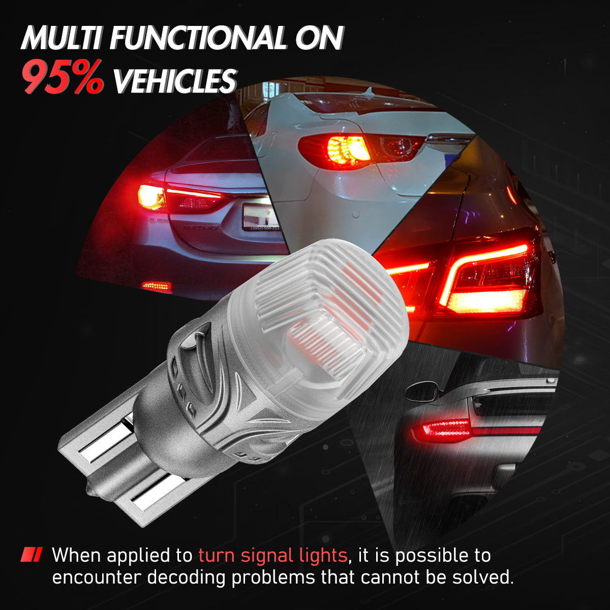 T10 158 161 168 194 W5W LED Bulbs for Rear Brake Back Up Lights - Red