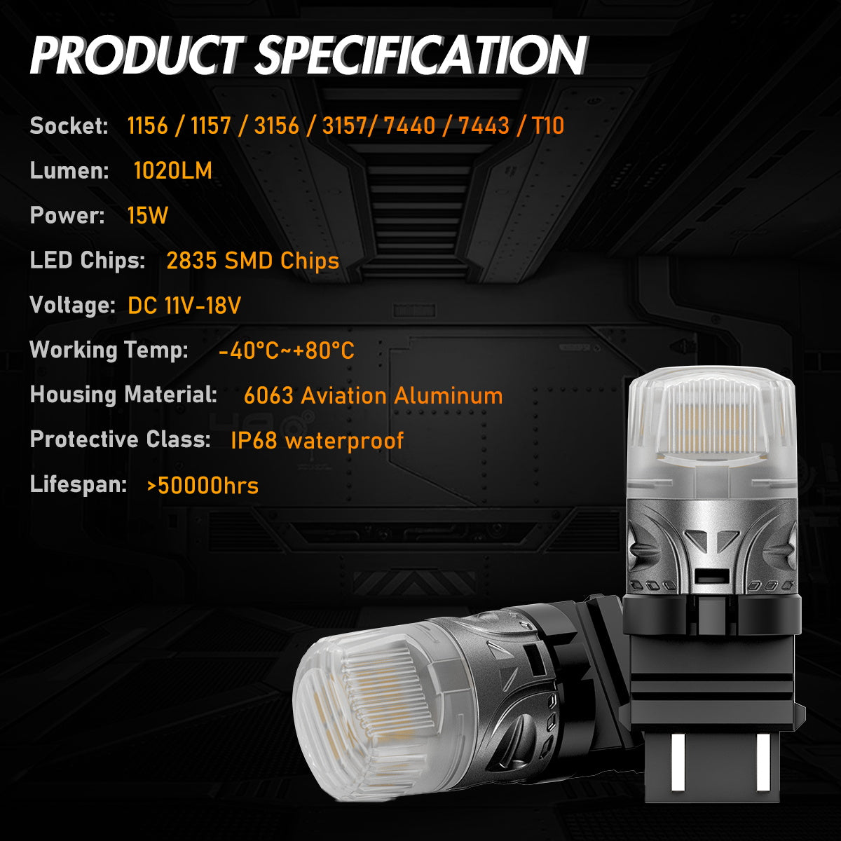 3157 3047 3057 3155 3157 3157AV LED Bulbs for Rear Front Turn Signal Lights - Yellow