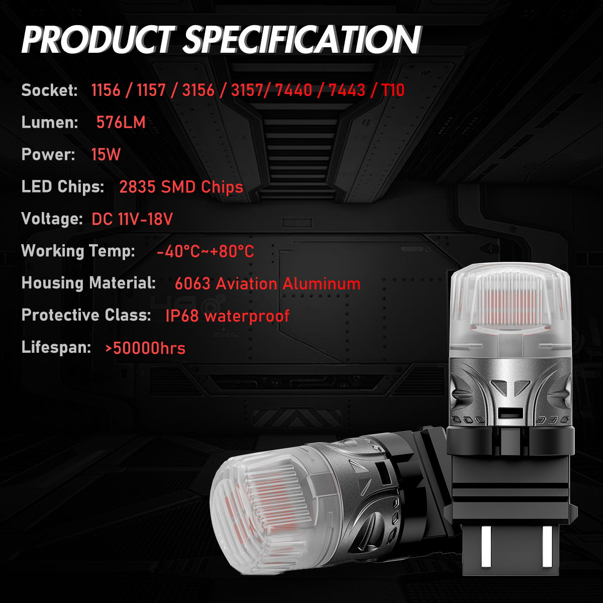 3157 3047 3057 3155 3157 3157AV LED Bulbs for Rear Brake Back Up Lights - Red