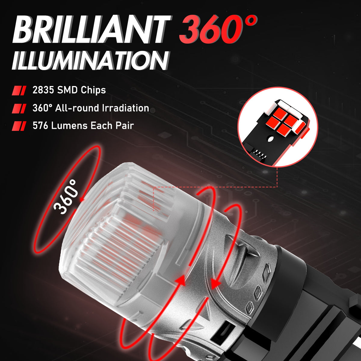 3157 3047 3057 3155 3157 3157AV LED Bulbs for Rear Brake Back Up Lights - Red