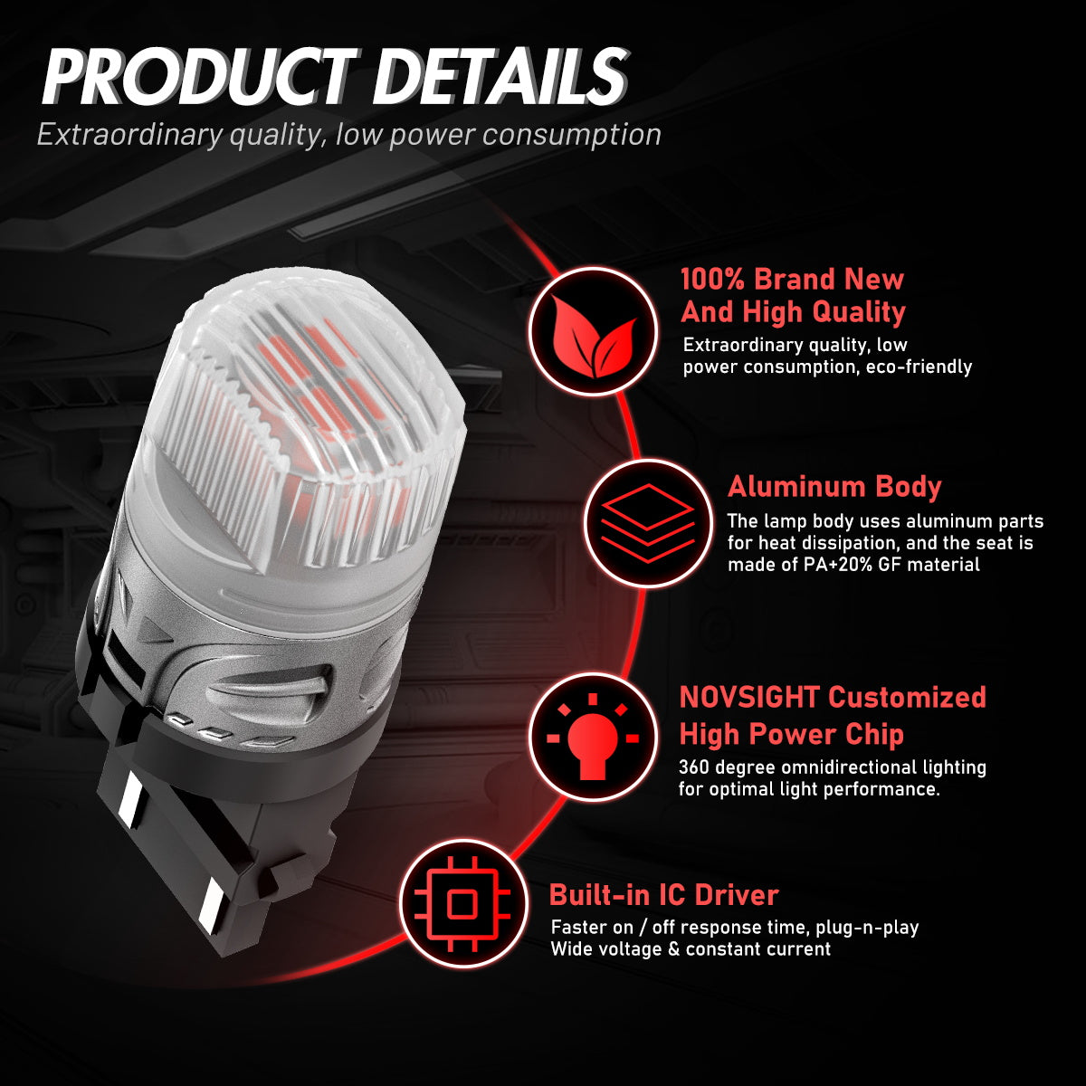 3157 3047 3057 3155 3157 3157AV LED Bulbs for Rear Brake Back Up Lights - Red