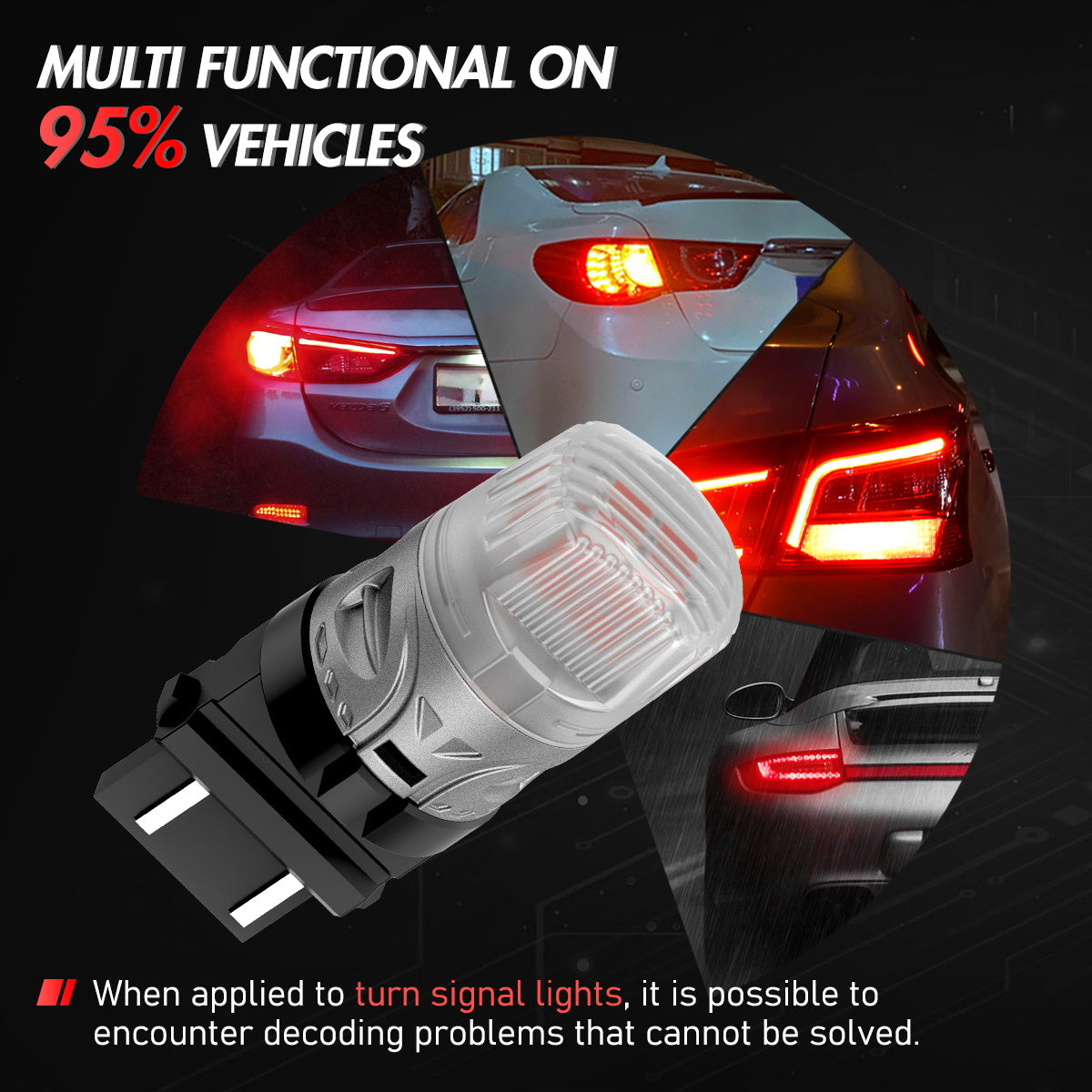 3157 3047 3057 3155 3157 3157AV LED Bulbs for Rear Brake Back Up Lights - Red