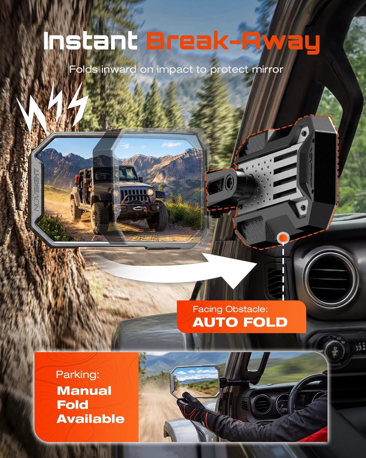 9-inch Side Mirrors for Doorless Jeep Wrangler JL JT on 2018-2023 - NOVSIGHT