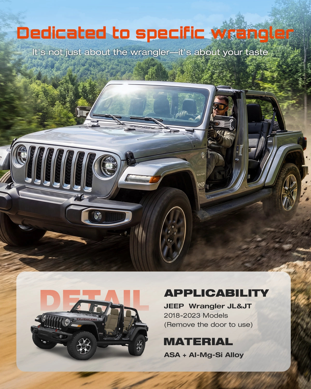 9-inch Side Mirrors for Doorless Jeep Wrangler JL JT on 2018-2023 - NOVSIGHT