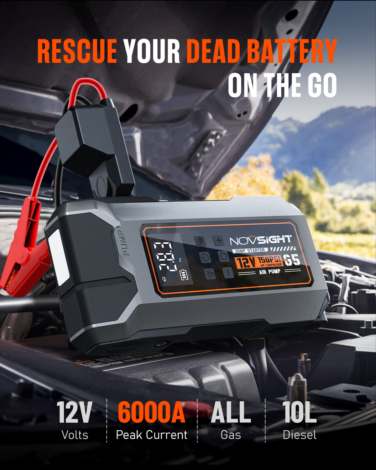 Car Jump Starter with Tire Iinflator and Air Pump 6000A