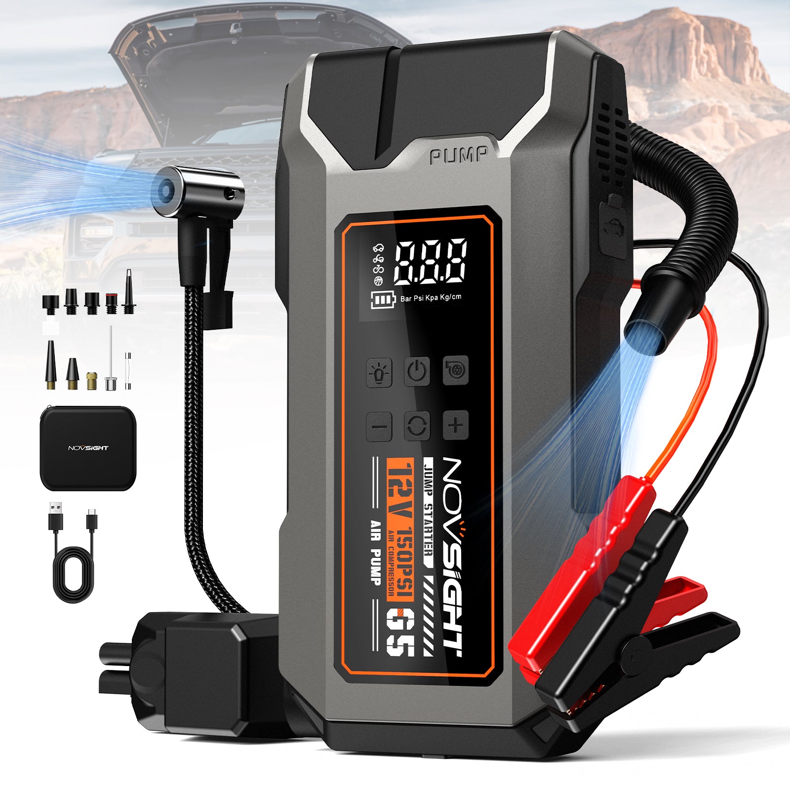 Car Jump Starter with Tire Iinflator and Air Pump 6000A