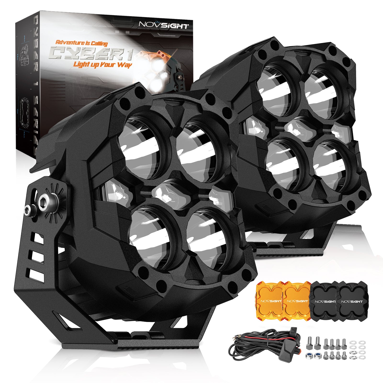 CYBER Series 6-Inch LED Pod Lights – Amber & White Light | Warrior Black - NOVSIGHT
