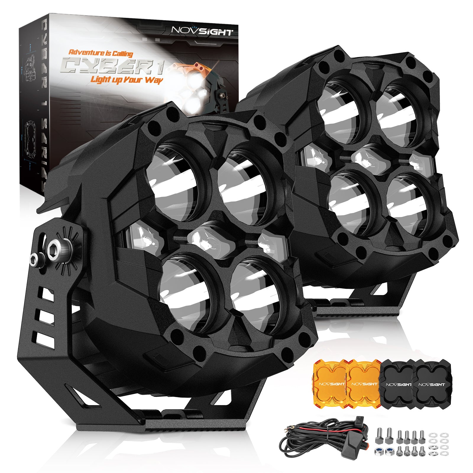 CYBER Series 6-Inch LED Pod Lights – Amber & White Light | Warrior Black - NOVSIGHT