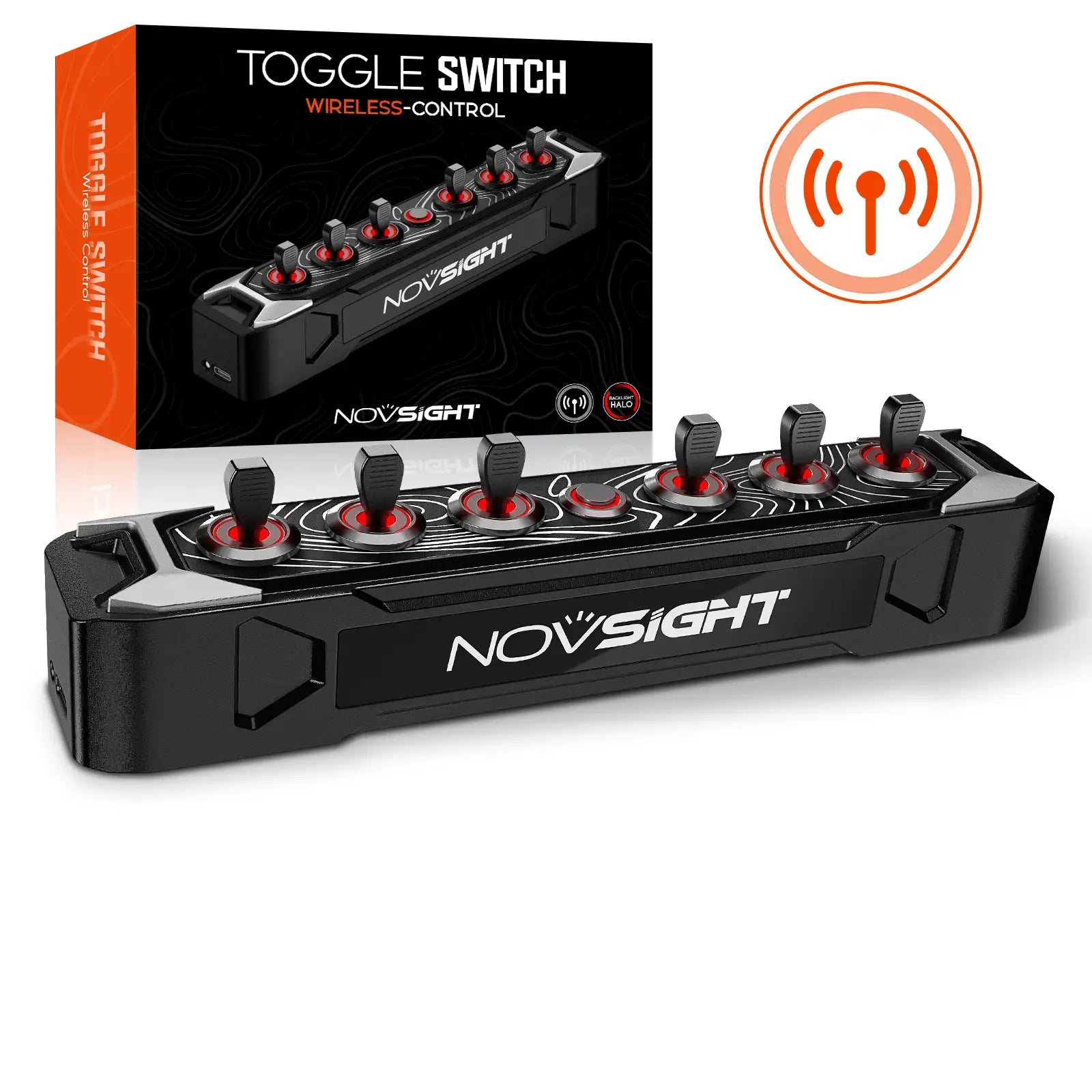 Novsight toggle switch with packaging on a white background