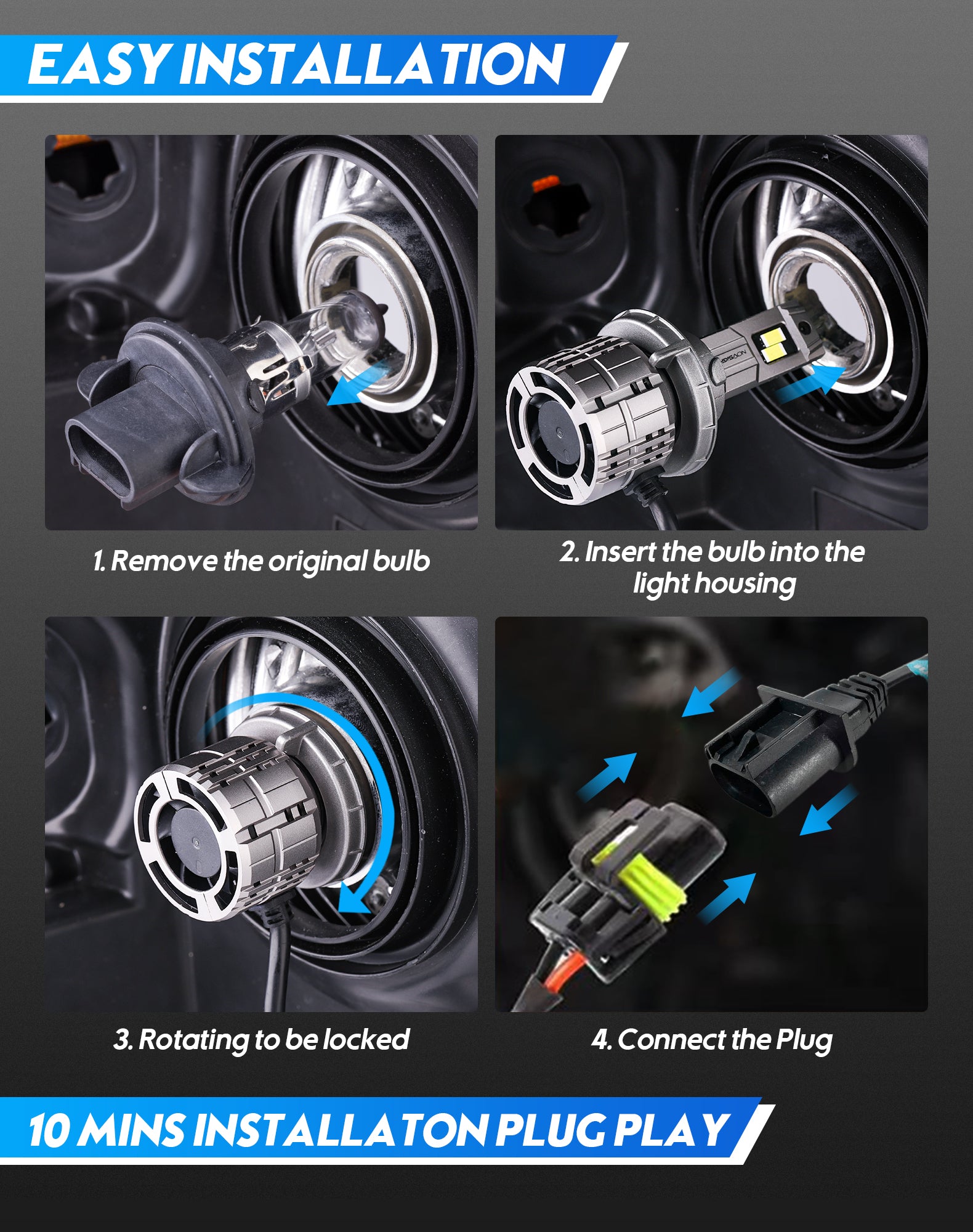 Fit for 2008-2012 Ford Escape H13 9008 LED Headlights Bulbs - NOVSIGHT