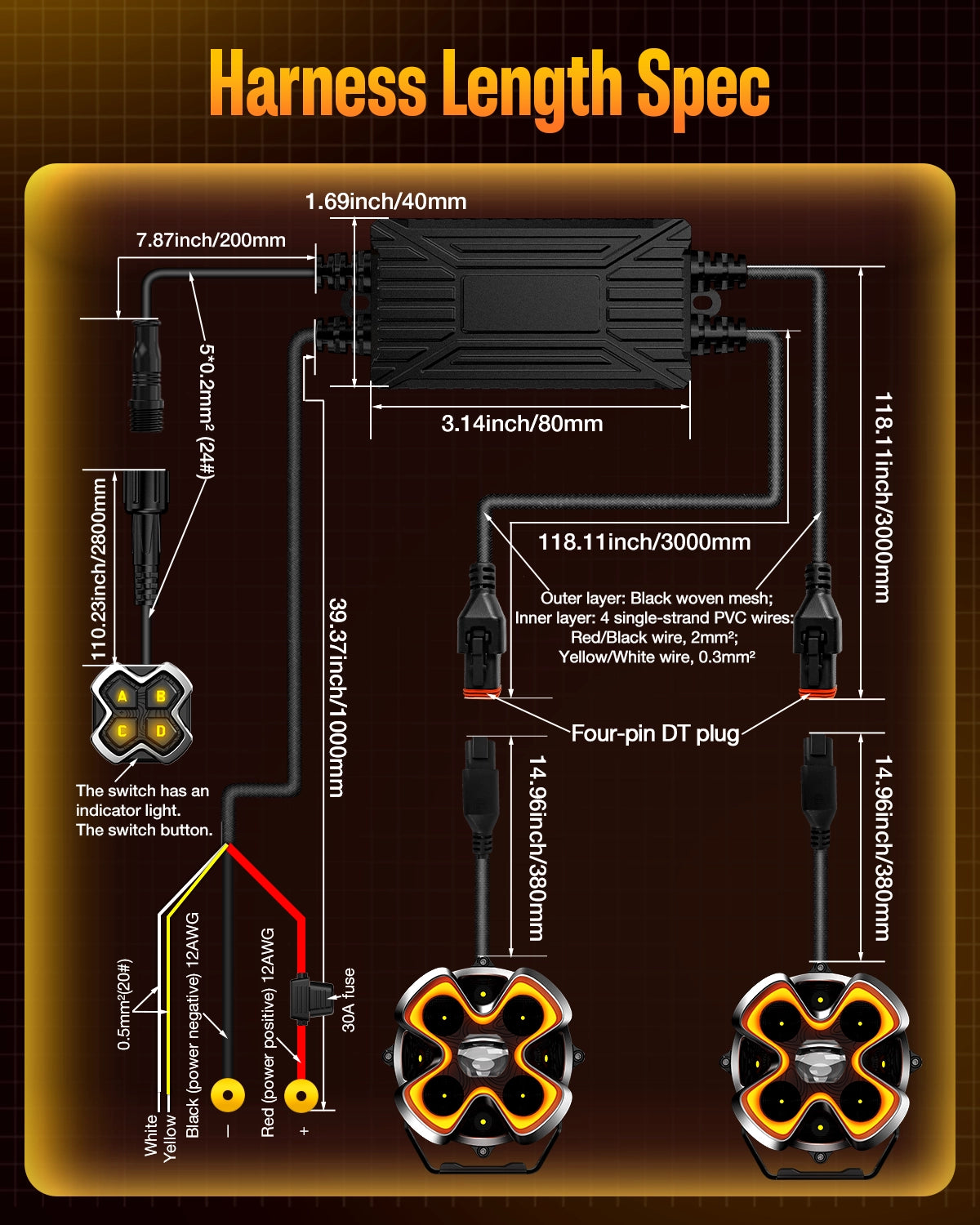 HALO Pro Series 8-inch LED Pod Lights with Dynamic DRL Modes - Black Casing - NOVSIGHT