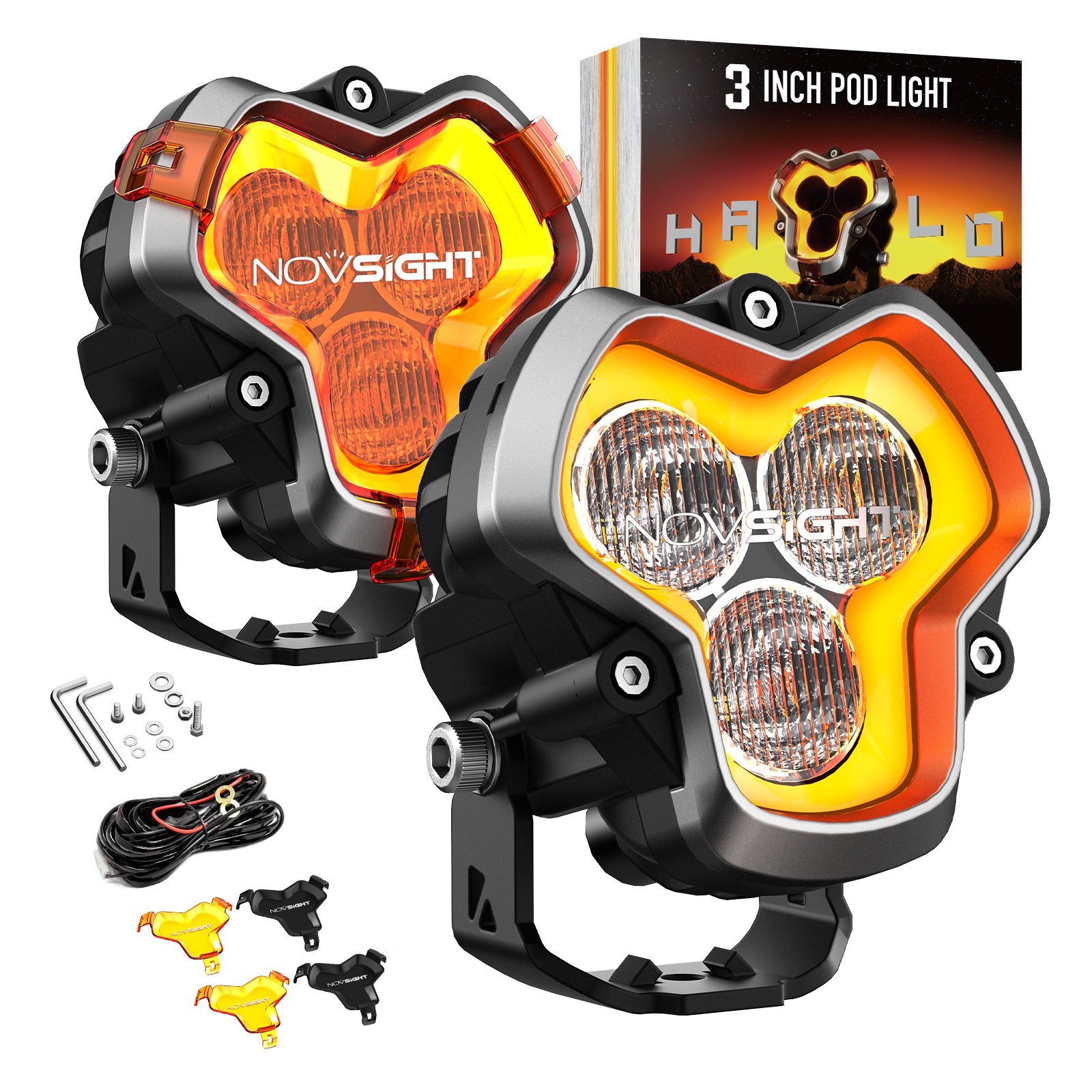 HALO Series 3" LED Pod Lights with DRL 48W Twin Light Kit System Pair