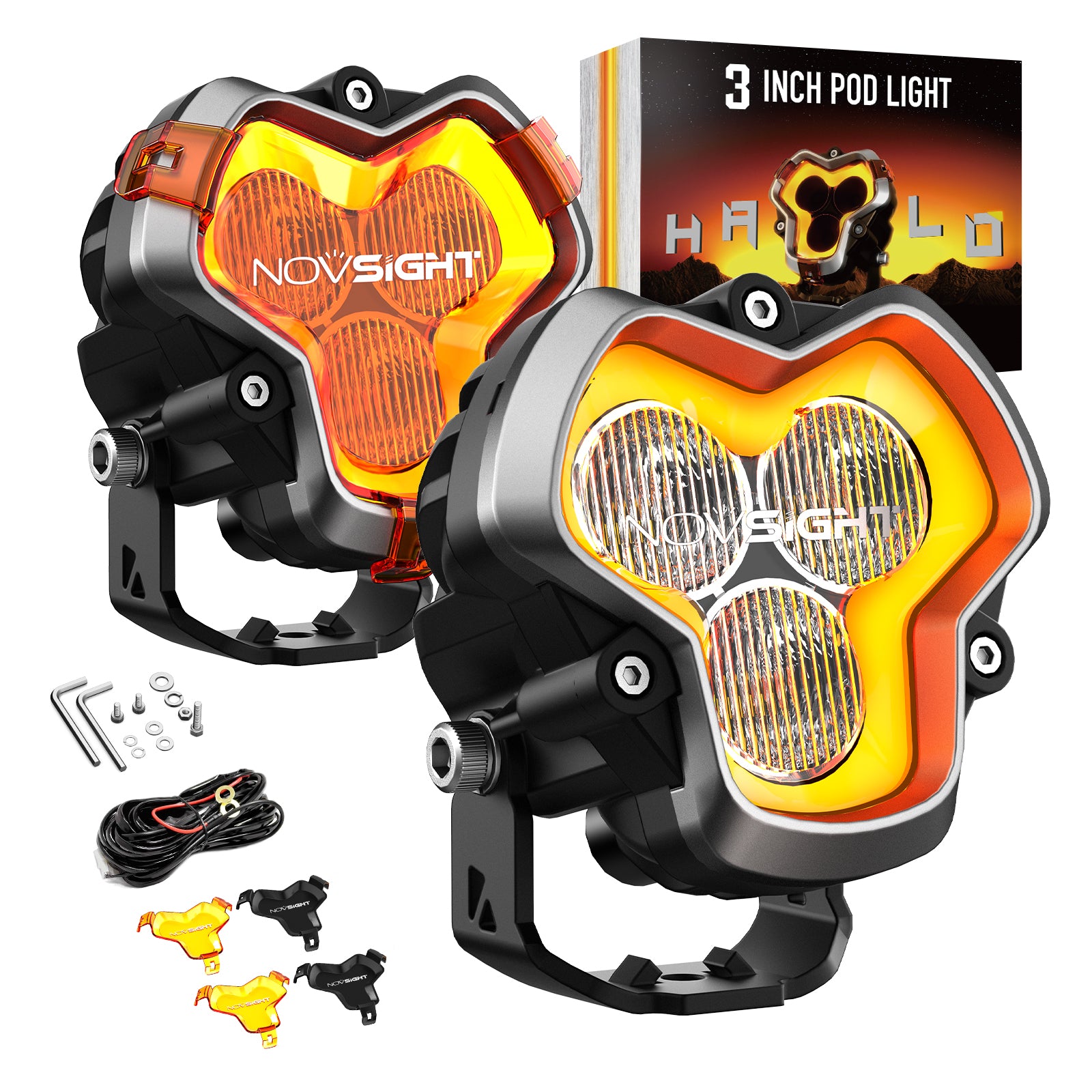 HALO Series 3" LED Pod Lights with DRL 48W Twin Light Kit System Pair