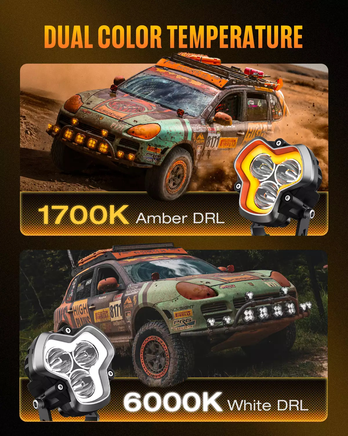 HALO Series 3" LED Pod Lights with DRL 48W Twin Light Kit System Pair LED Pod Lights | Novsight