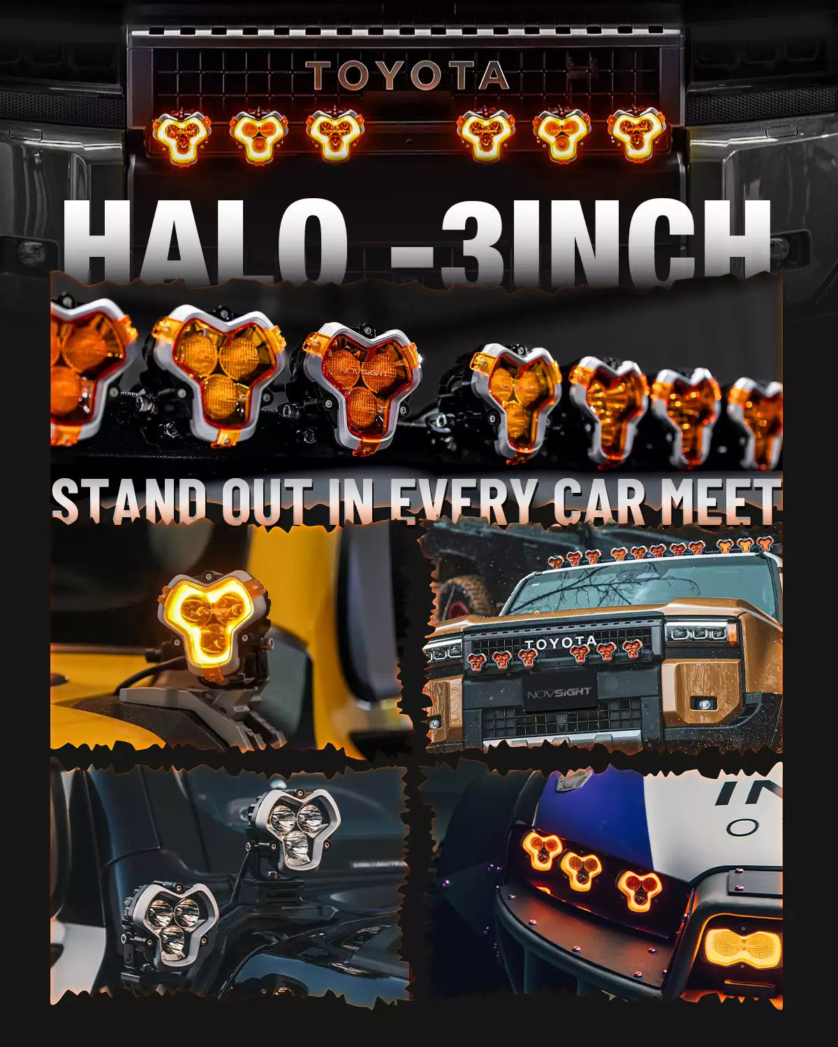 HALO Series 3" LED Pod Lights with DRL 48W Twin Light Kit System Pair LED Pod Lights | Novsight