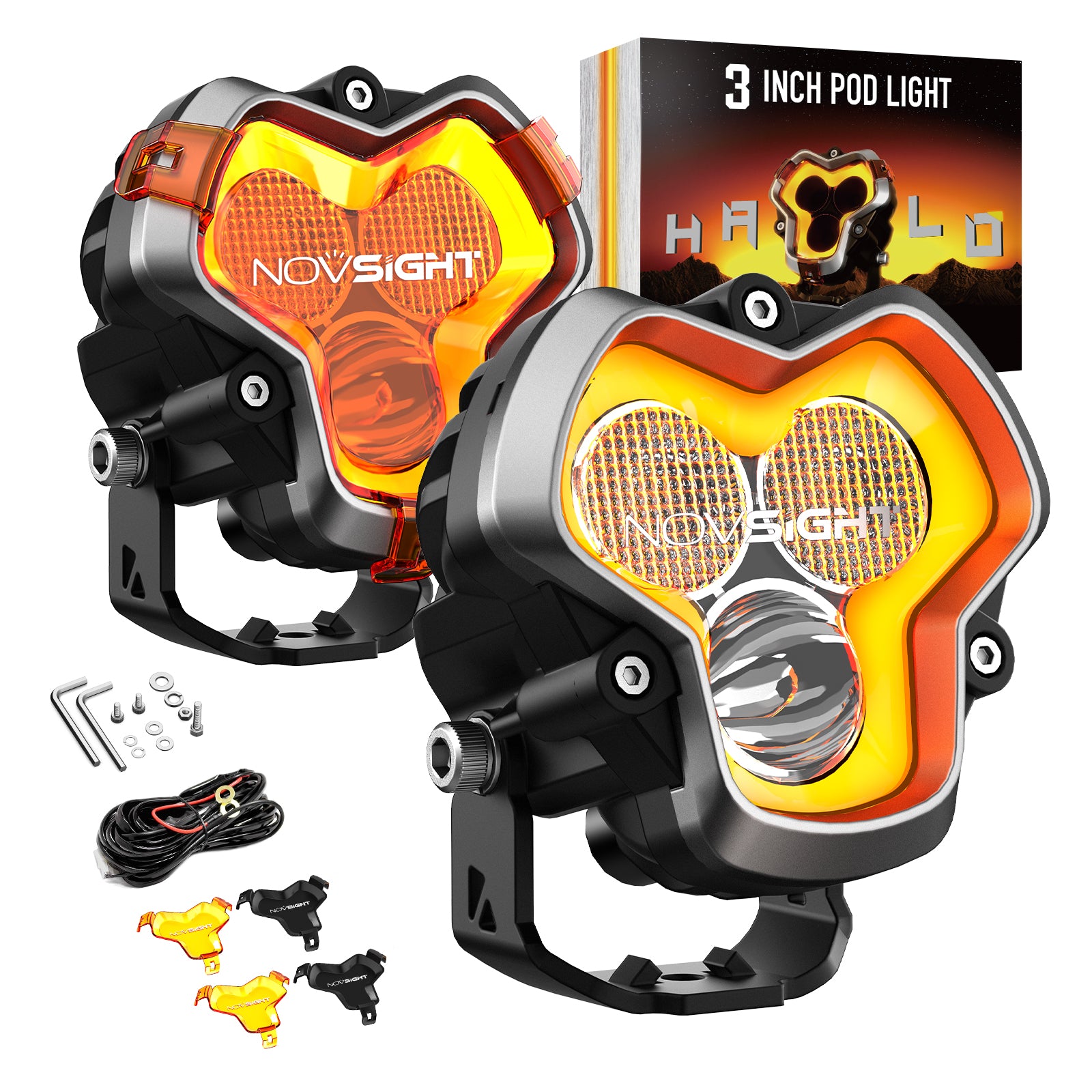 HALO Series 3" LED Pod Lights with DRL 48W Twin Light Kit System Pair