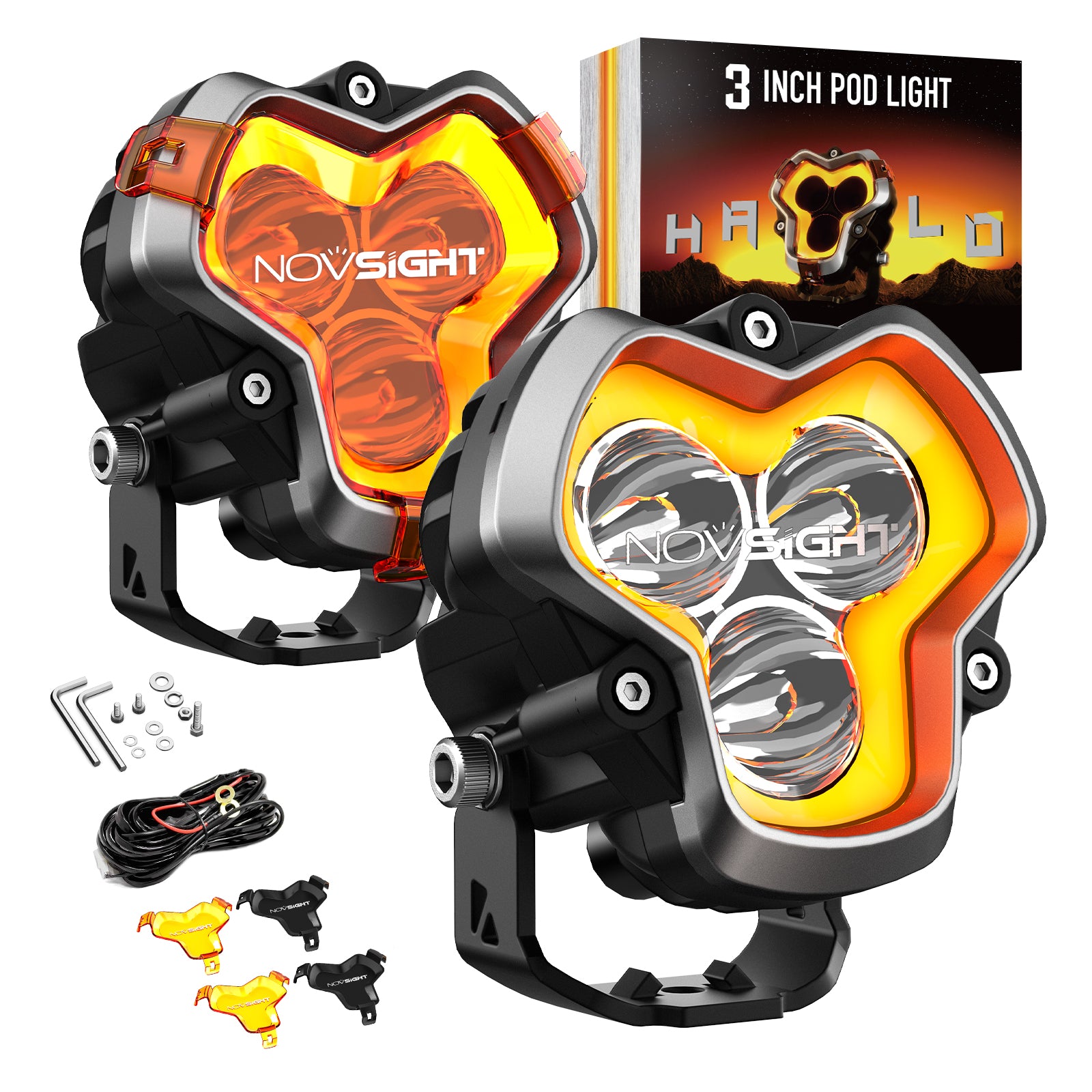 HALO Series 3" LED Pod Lights with DRL 48W Twin Light Kit System Pair