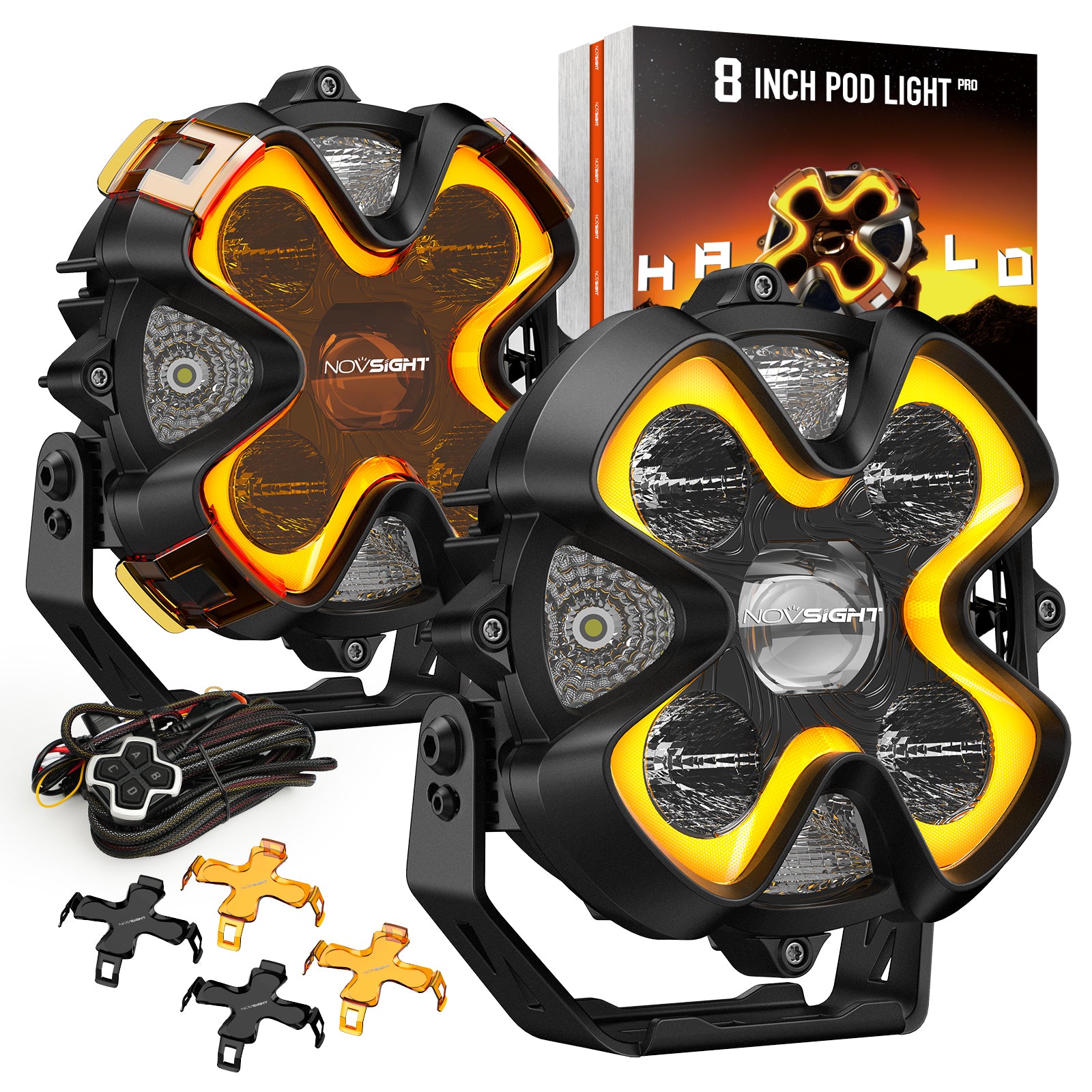 NOVSIGHT HALO Pro Series 8-inch LED Pod Lights with Dynamic DRL