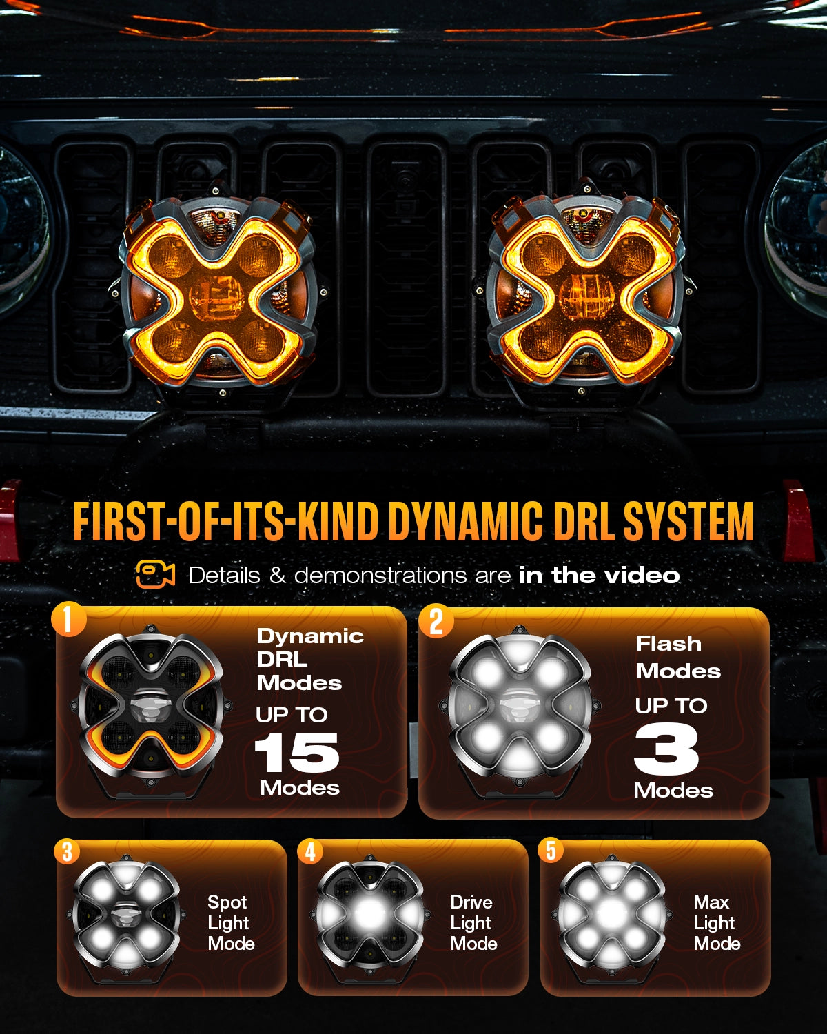 Unidades LED de 6" serie HALO con par de sistema de kit de luces dobles DRL de 66 W