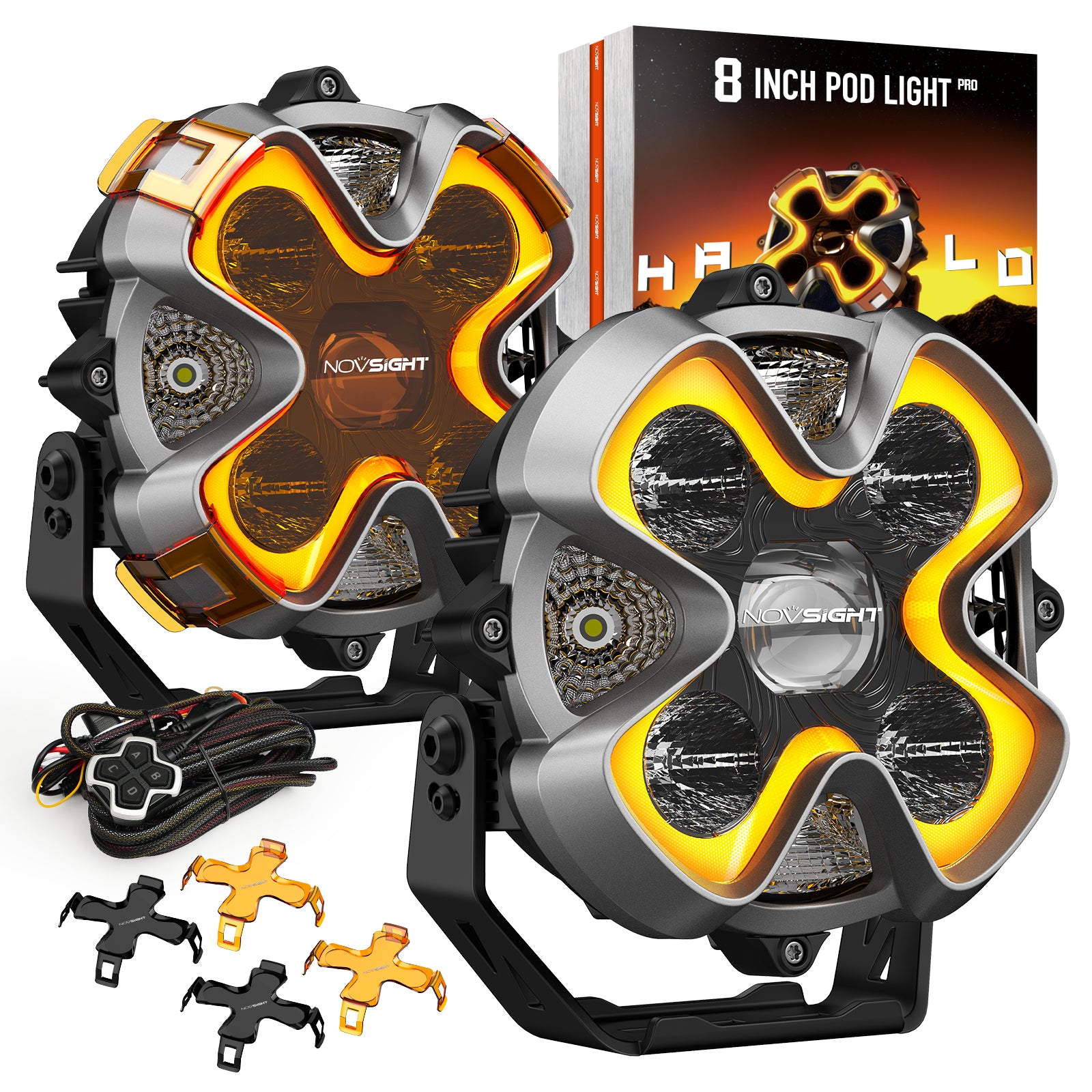 NOVSIGHT HALO Pro Series 8-inch LED Pod Lights with Dynamic DRL