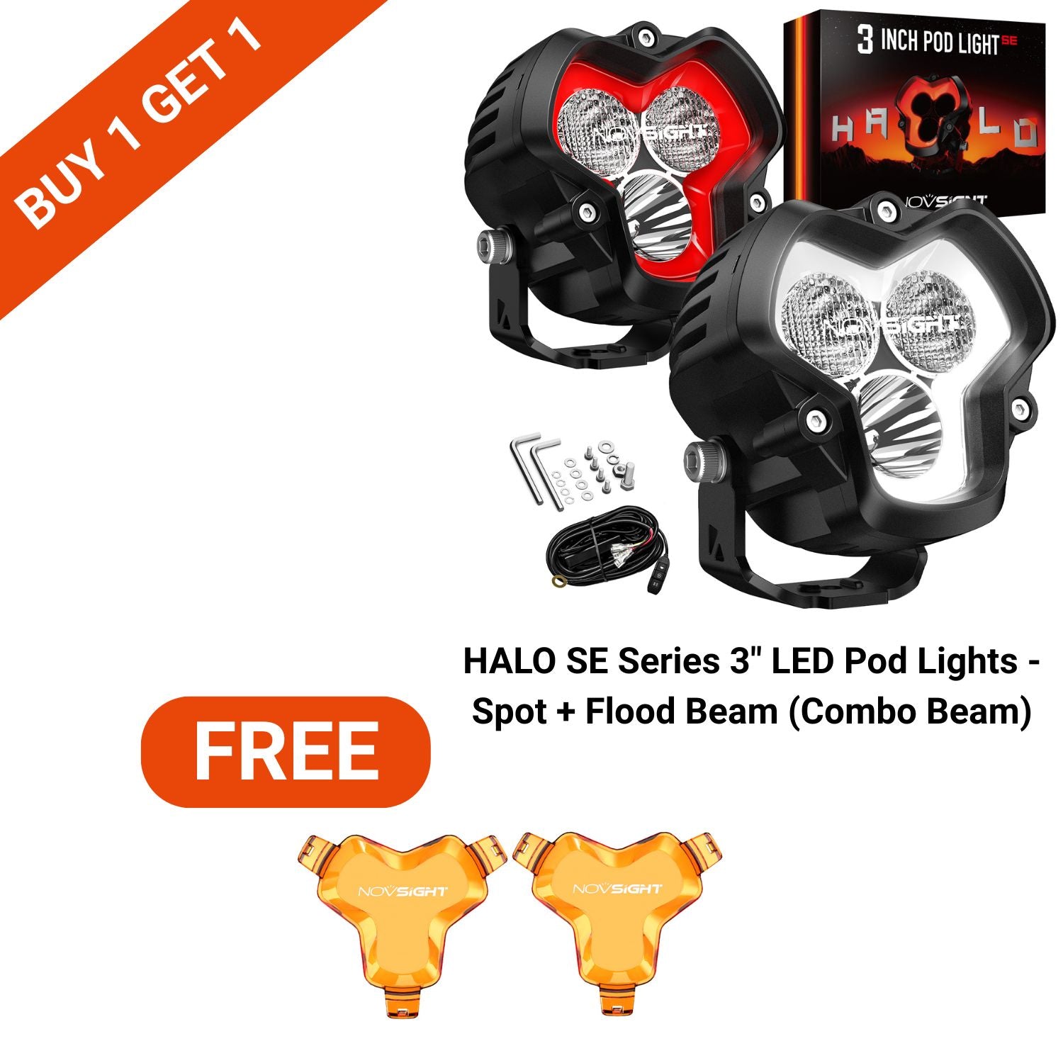 BFCM Flash Sale | HALO SE Series 3 4.5 6-inch LED Pod Lights White and Red DRL Light | Buy 1 Get 1 FREE Set of Black Or Amber Covers