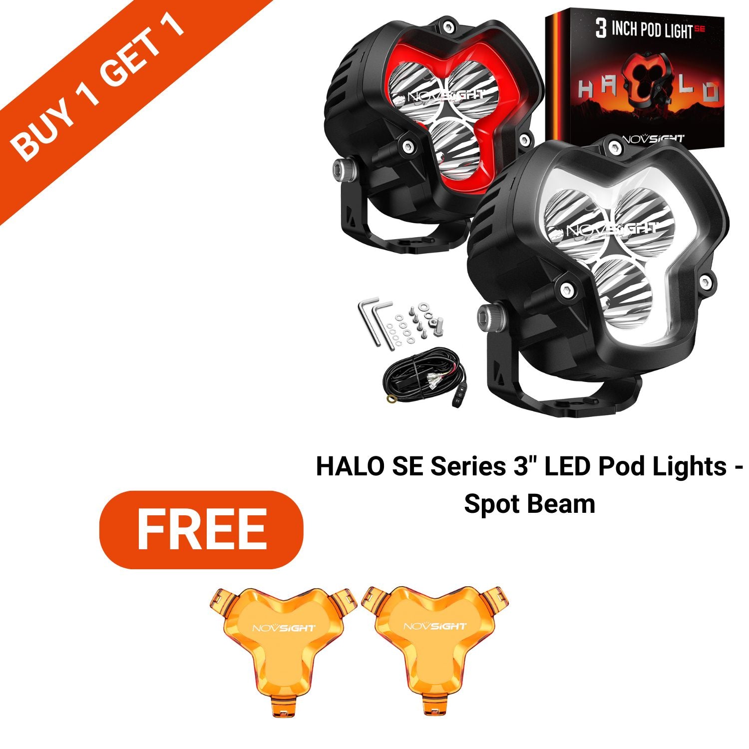 BFCM Flash Sale | HALO SE Series 3 4.5 6-inch LED Pod Lights White and Red DRL Light | Buy 1 Get 1 FREE Set of Black Or Amber Covers