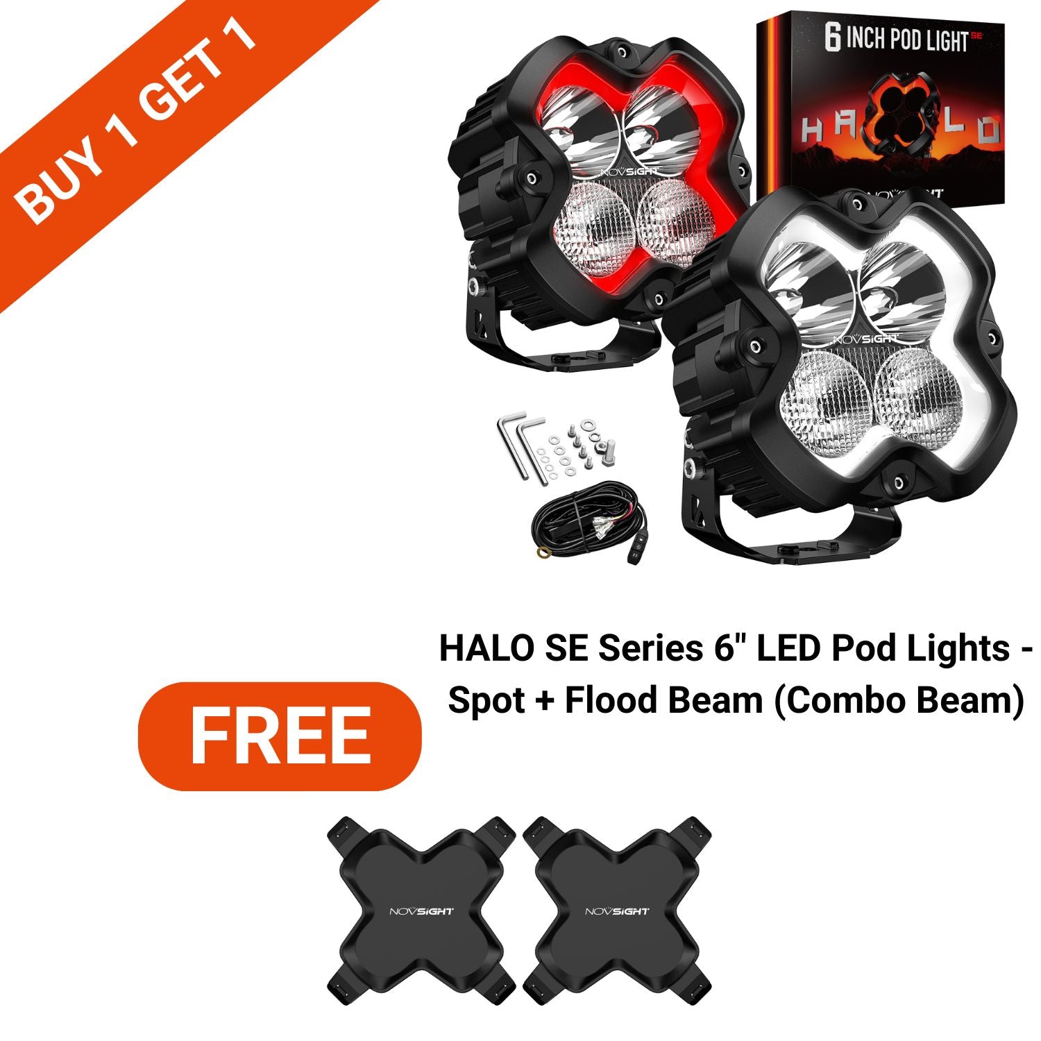 BFCM Flash Sale | HALO SE Series 3 4.5 6-inch LED Pod Lights White and Red DRL Light | Buy 1 Get 1 FREE Set of Black Or Amber Covers