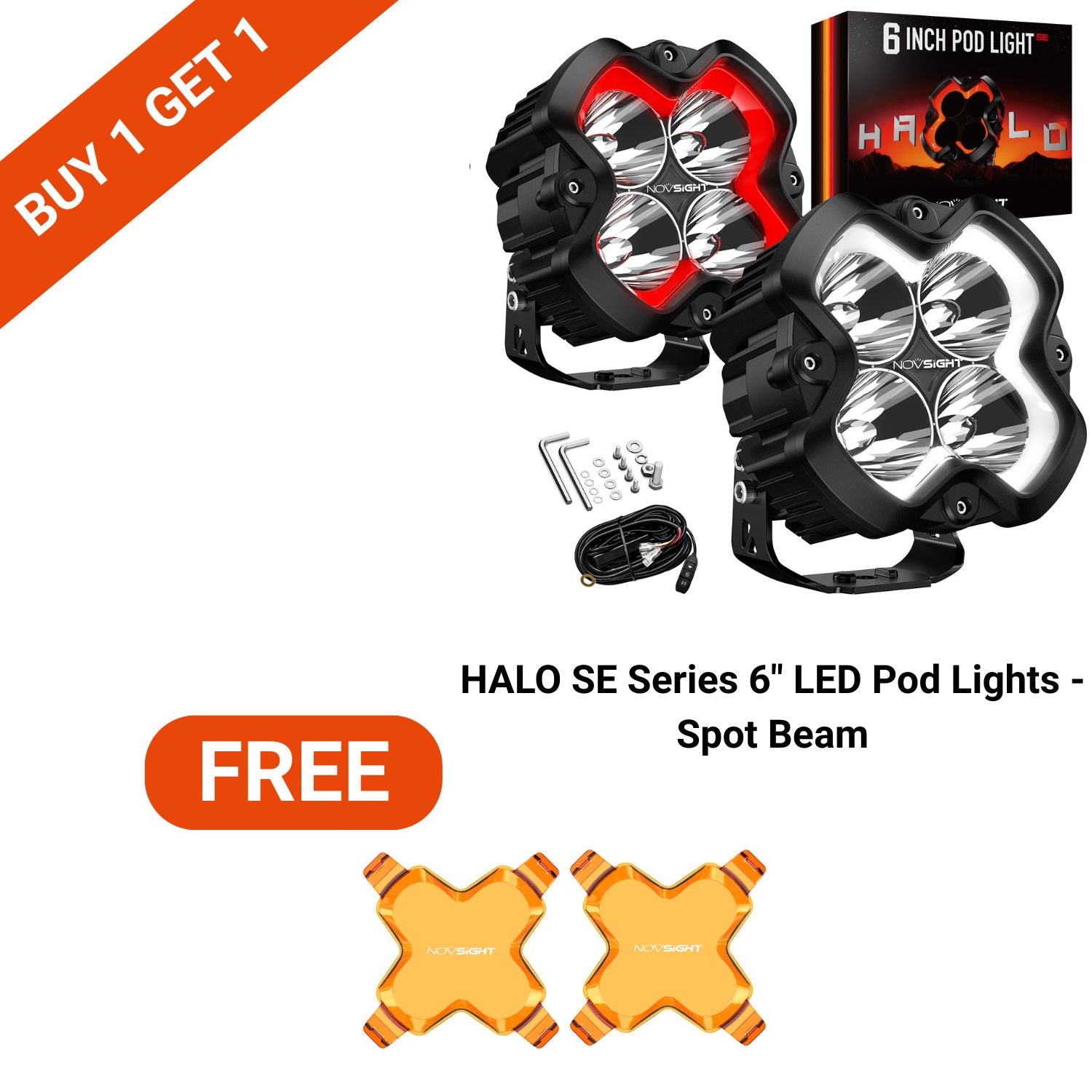 BFCM Flash Sale | HALO SE Series 3 4.5 6-inch LED Pod Lights White and Red DRL Light | Buy 1 Get 1 FREE Set of Black Or Amber Covers
