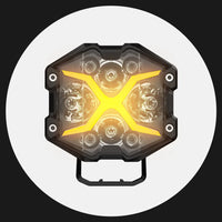 LED light bar with a yellow 'X' design on a white background