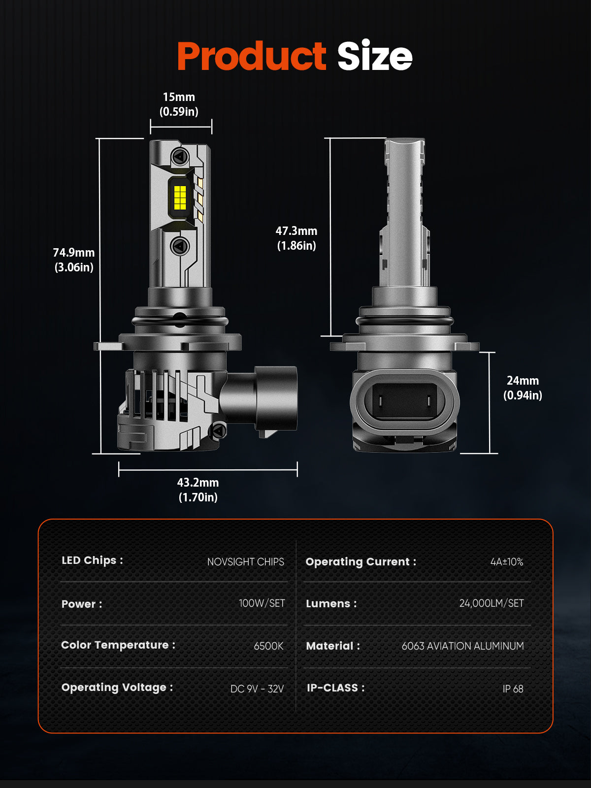 N99 Series Wireless | 9012 HIR2 LED Headlight Bulbs 100W 24000LM 6500K White | 2 Bulbs - NOVSIGHT