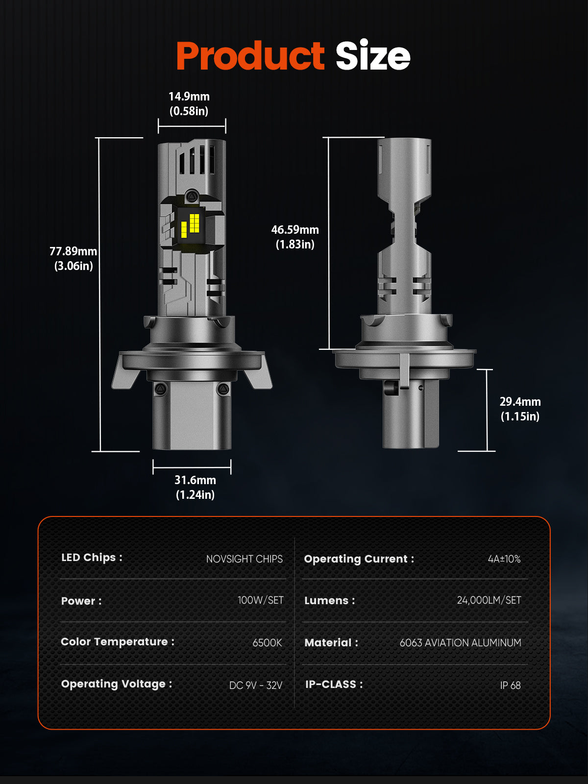N99 Series Wireless | H13 9008 LED Headlight Bulbs 100W 24000LM 6500K White | 2 Bulbs - NOVSIGHT