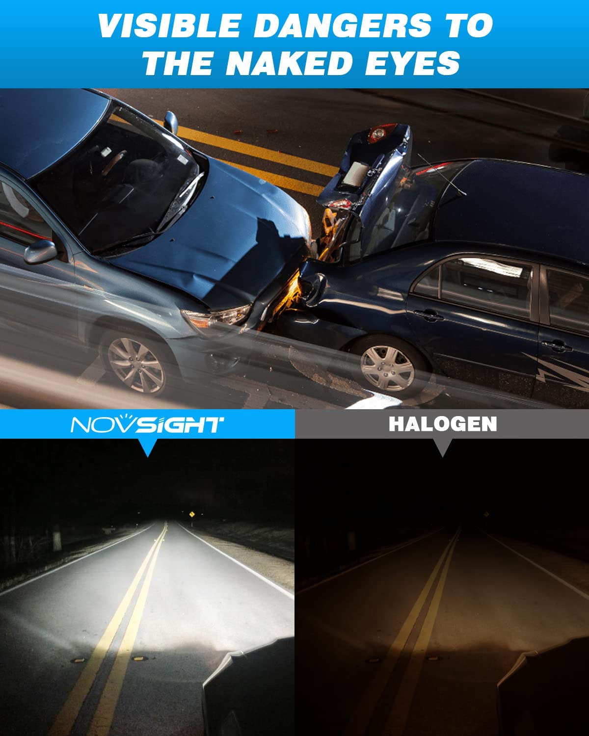 NOVSIGHT 9005 9006 Led Headlight Bulbs Combo 300% Brightness 9005/HB3 High Beam 9006/HB4 Low Beam 1:1 Mini Size Headlight Conversion Kits 6500K Cool White Replacement Headlights Halogen, Pack of 4 - NOVSIGHT