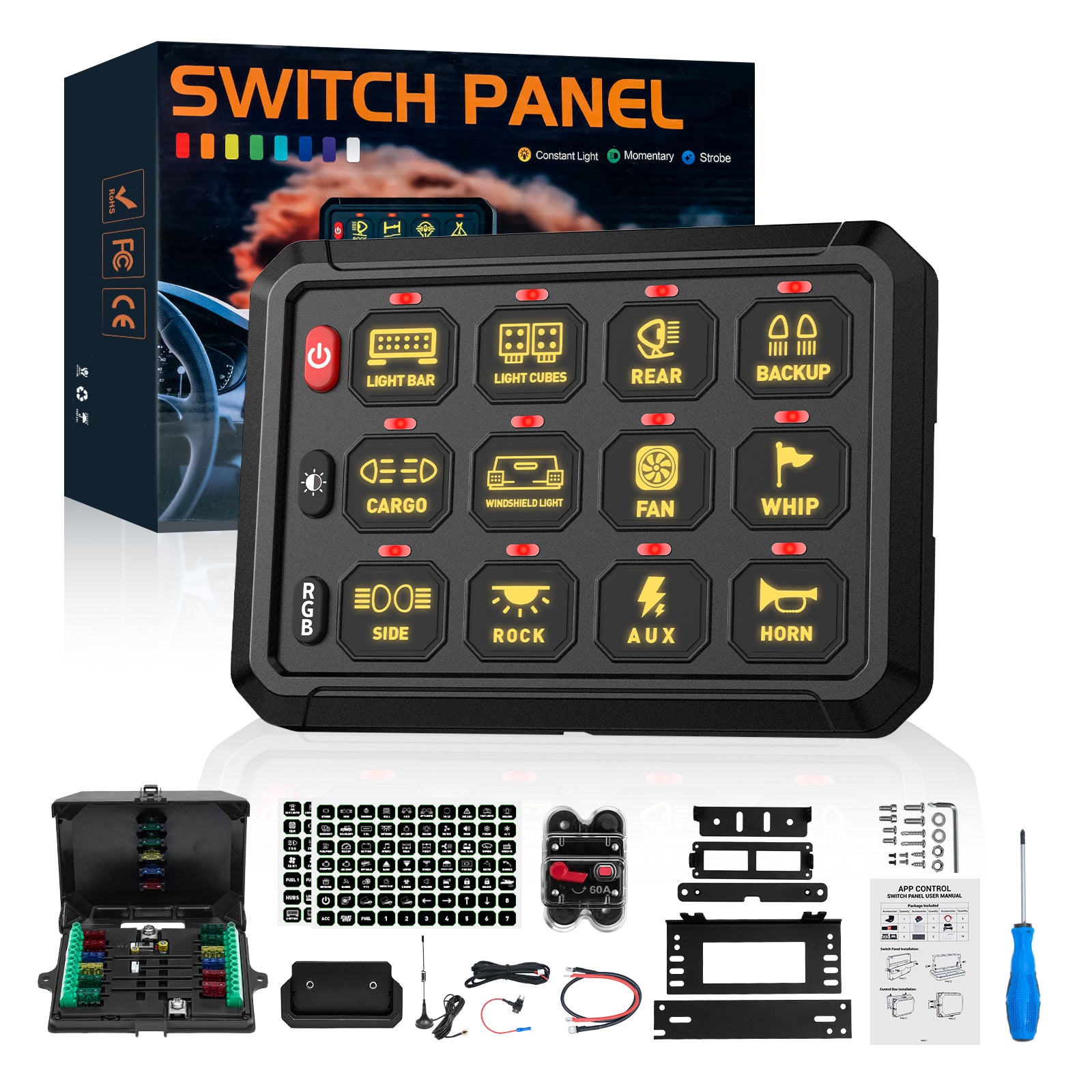 Novsight Wireless RGB Switch Panel Kit 8 Gang/12 Gang Remote Lighting Controller - NOVSIGHT